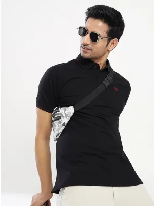 Black Solid Slim Fit Polo T-Shirt | Greenfibre