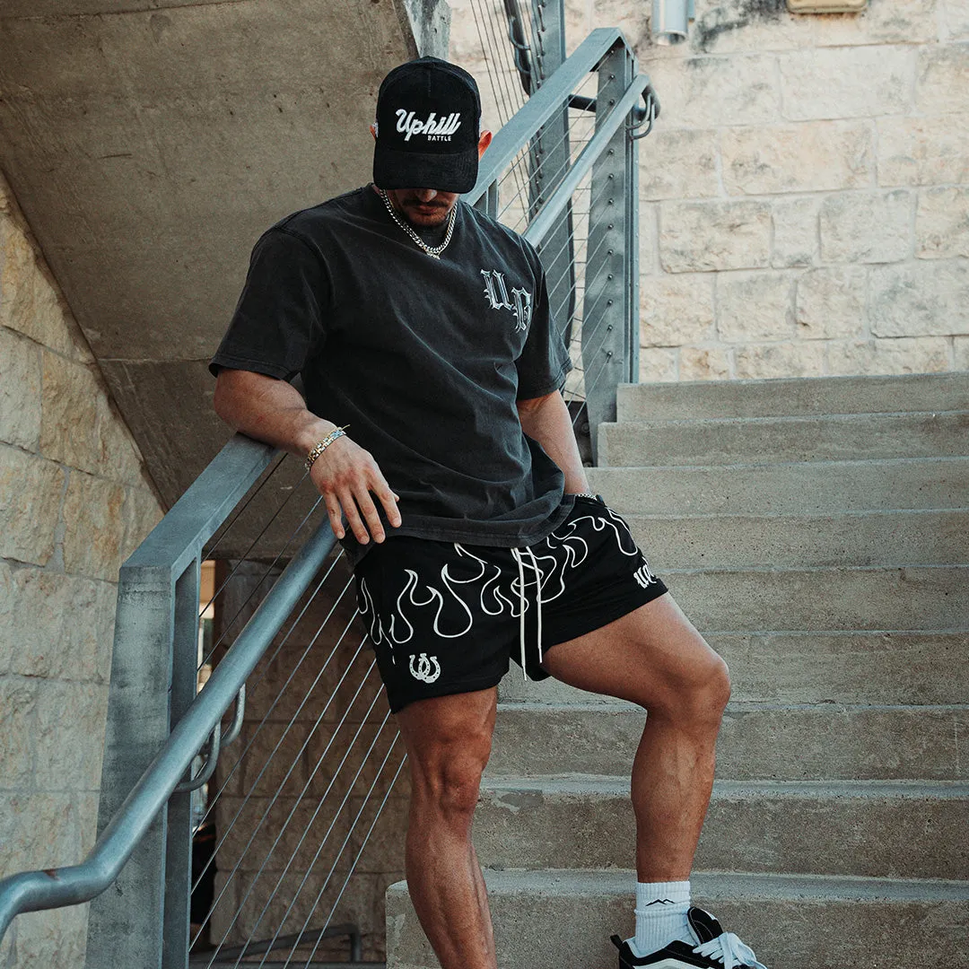 Black/White Flame Mesh Shorts