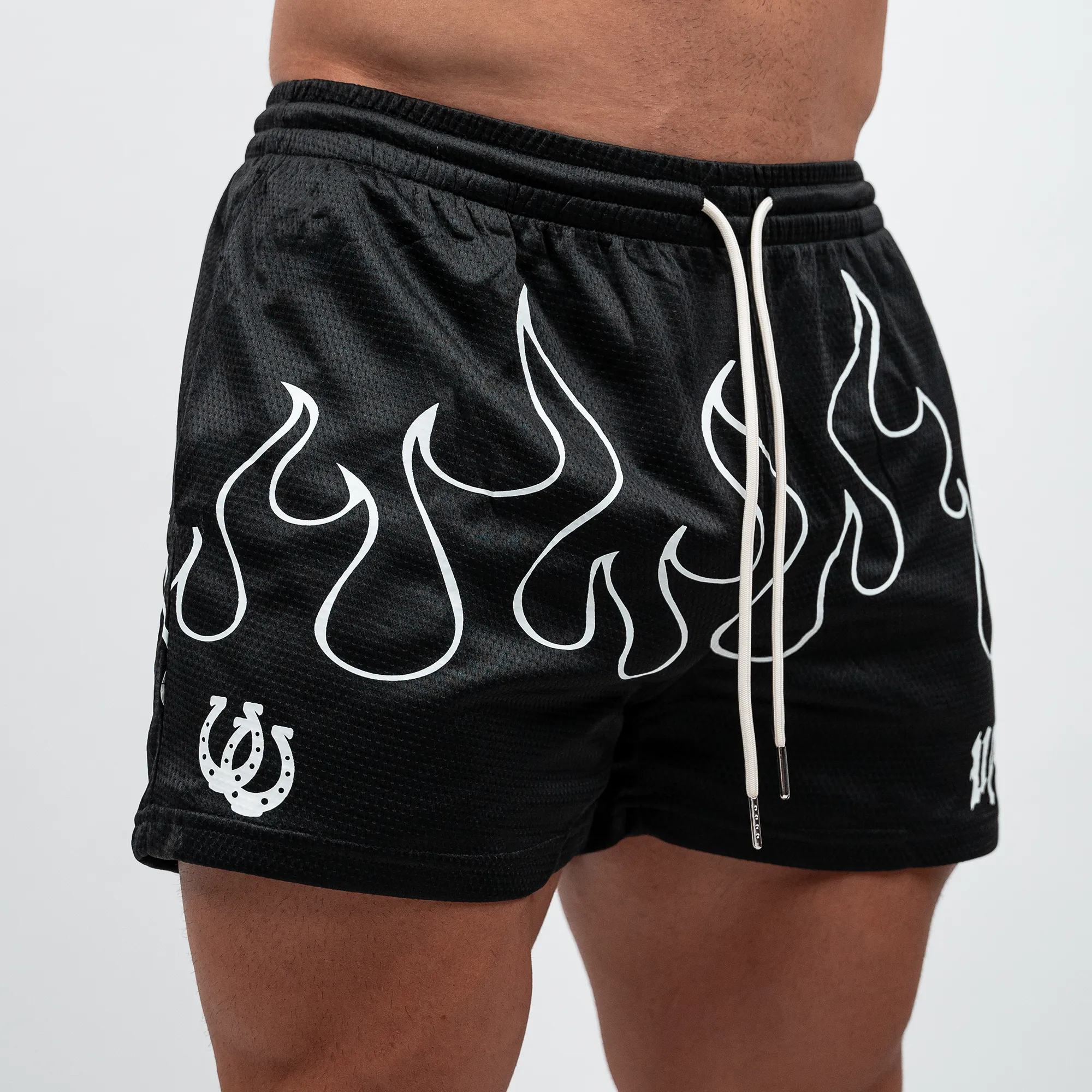 Black/White Flame Mesh Shorts