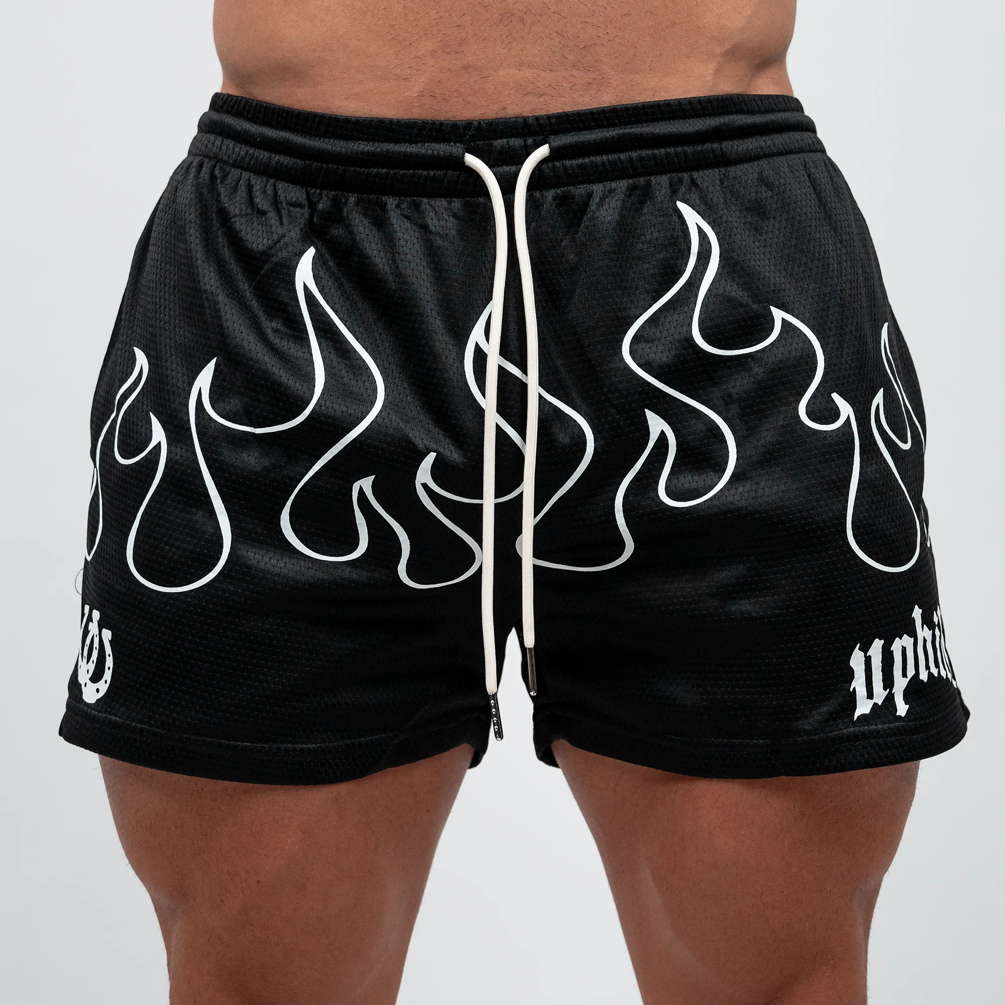 Black/White Flame Mesh Shorts