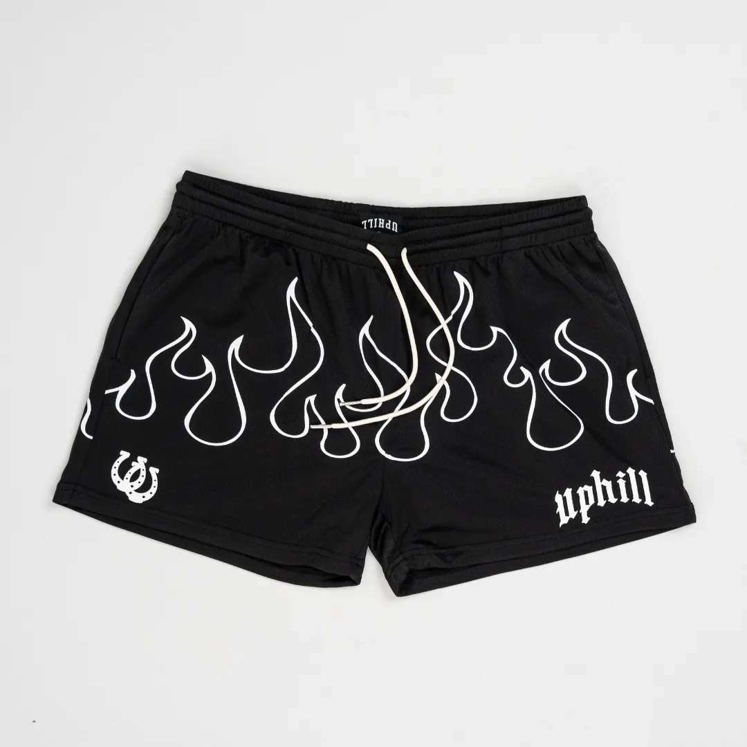 Black/White Flame Mesh Shorts