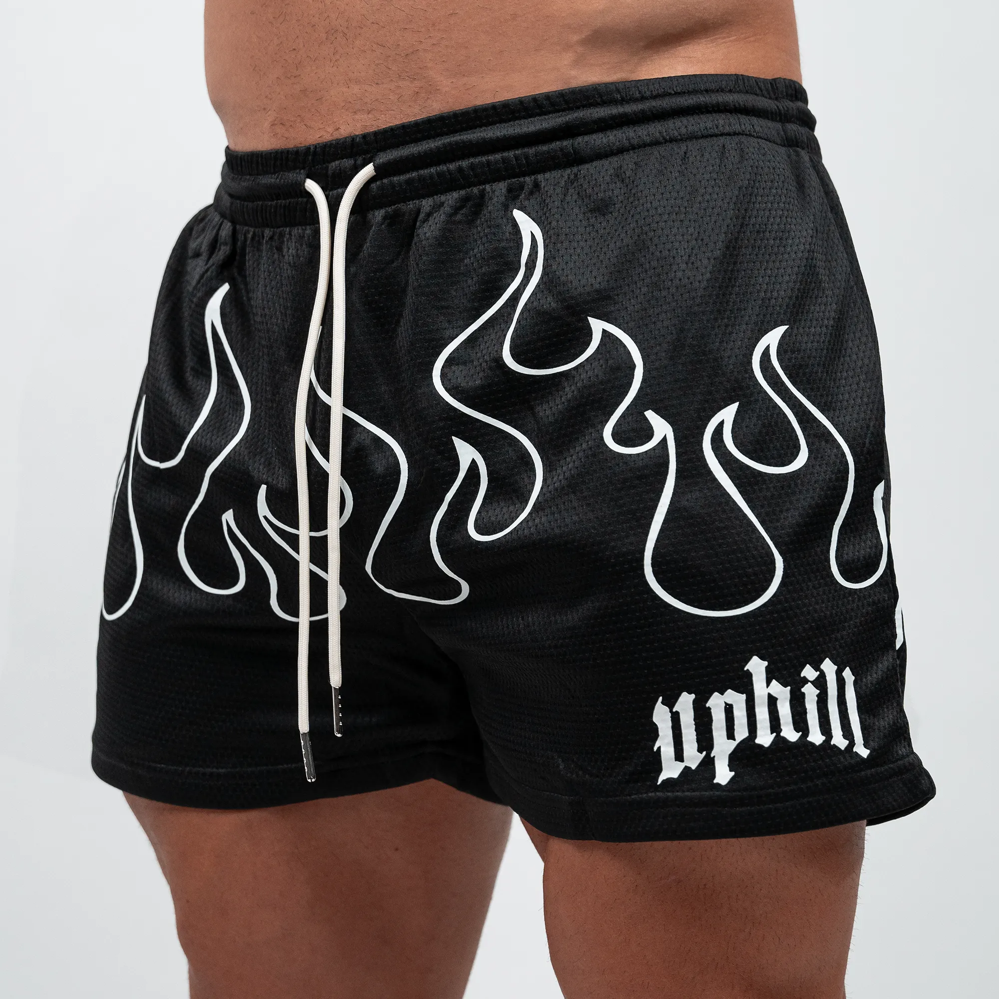 Black/White Flame Mesh Shorts