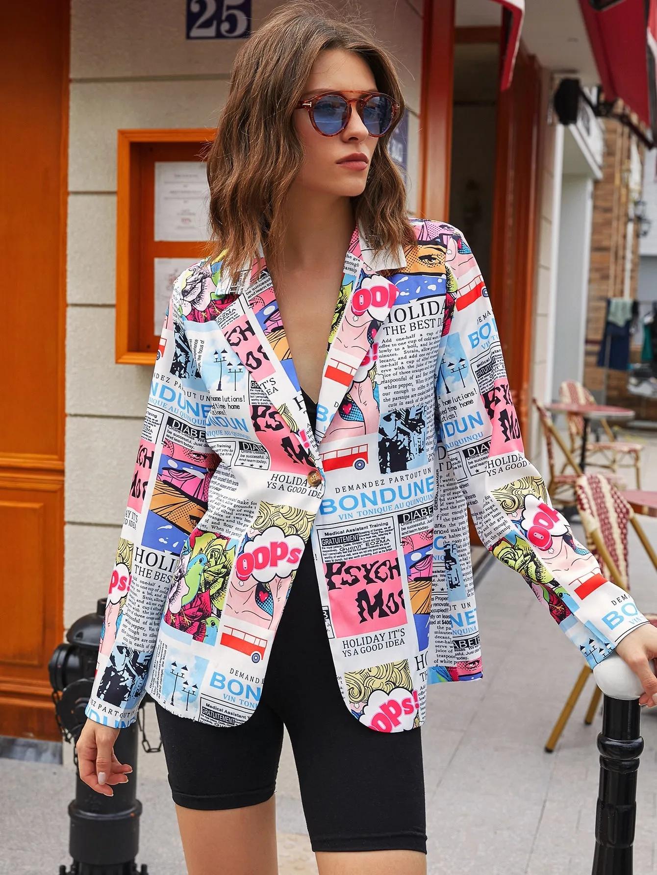 Blazer POP Art de Un Solo Botón - Cherry Vibes