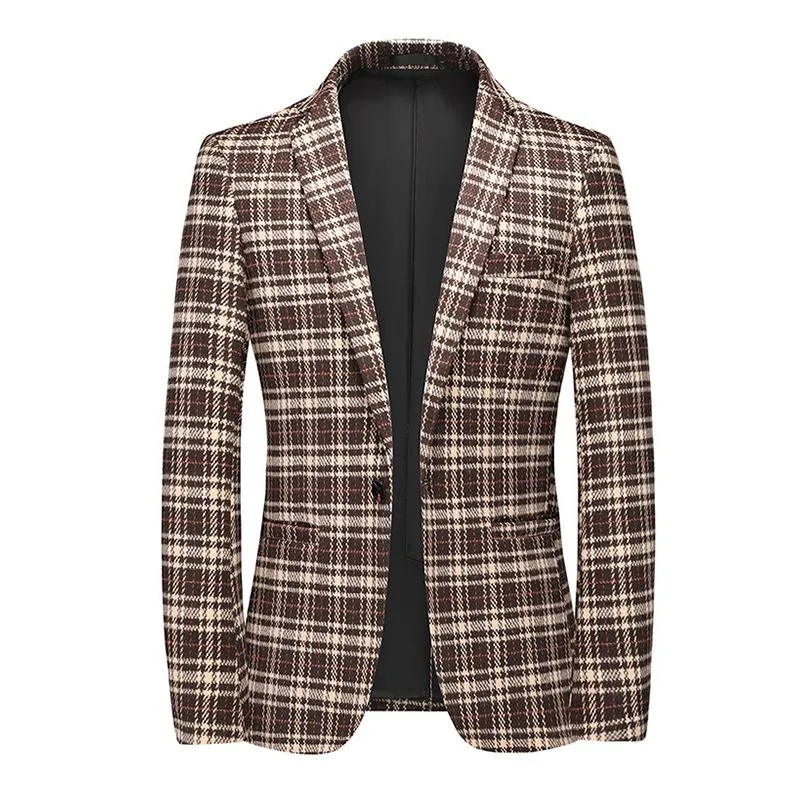 Blazer vintage décontracté à carreaux pour hommes