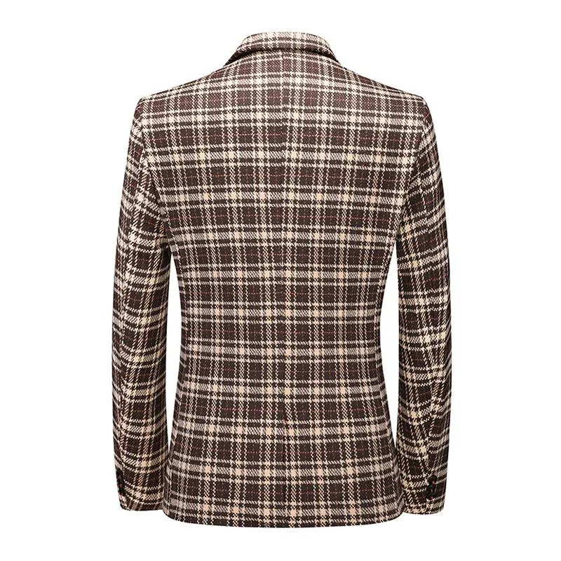 Blazer vintage décontracté à carreaux pour hommes