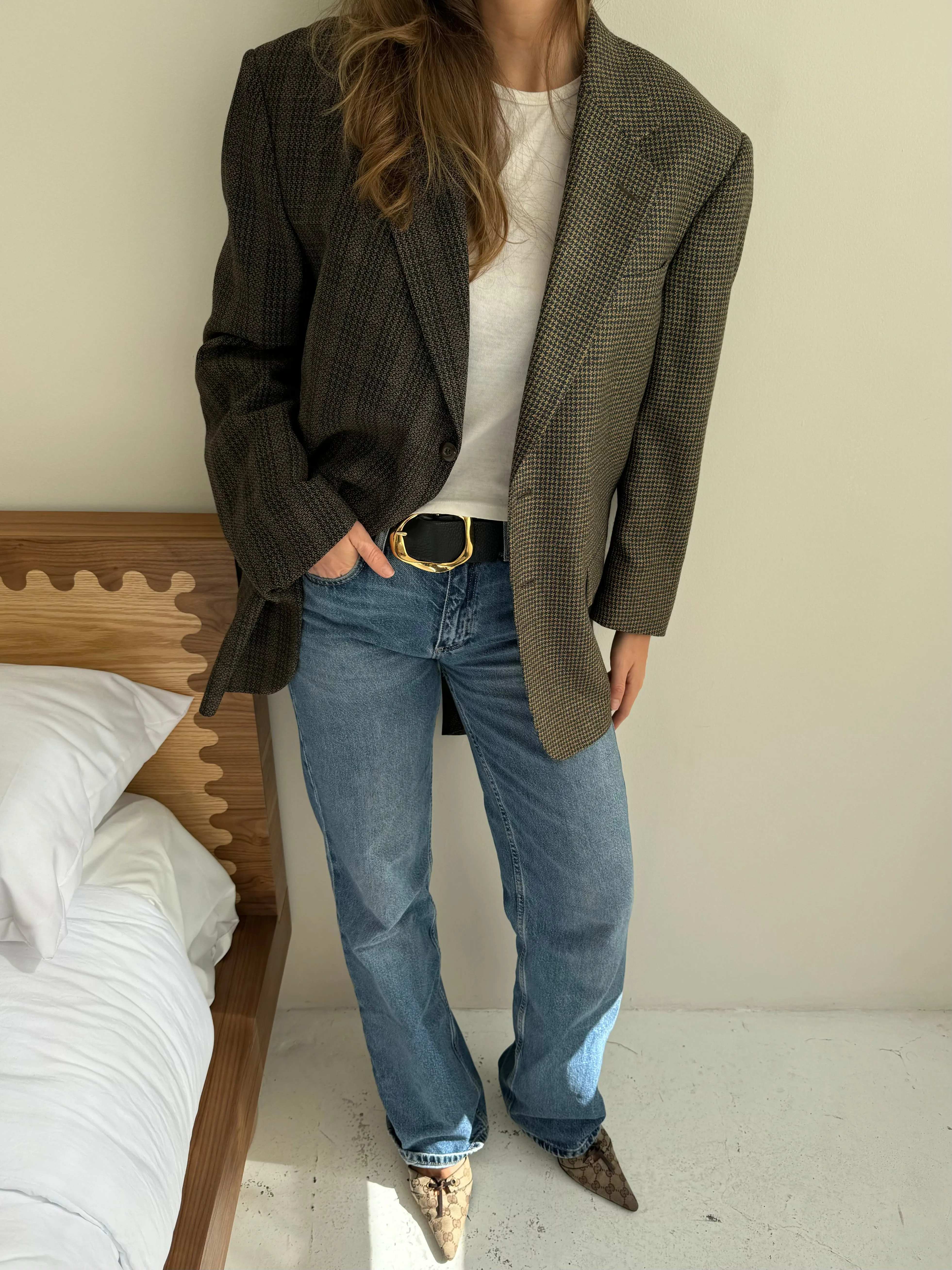 Blue and brown toned contrasted blazer