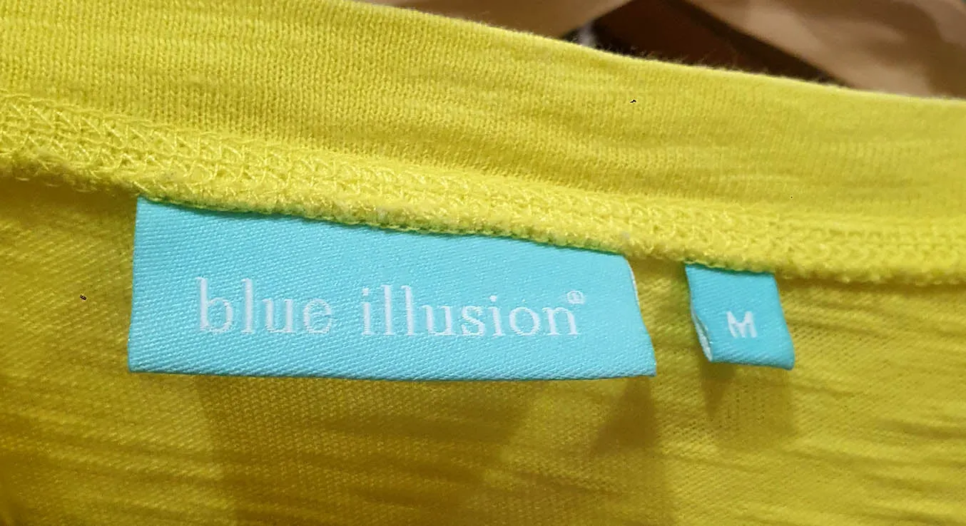 Blue Illusion vibrant yellow cotton top size M
