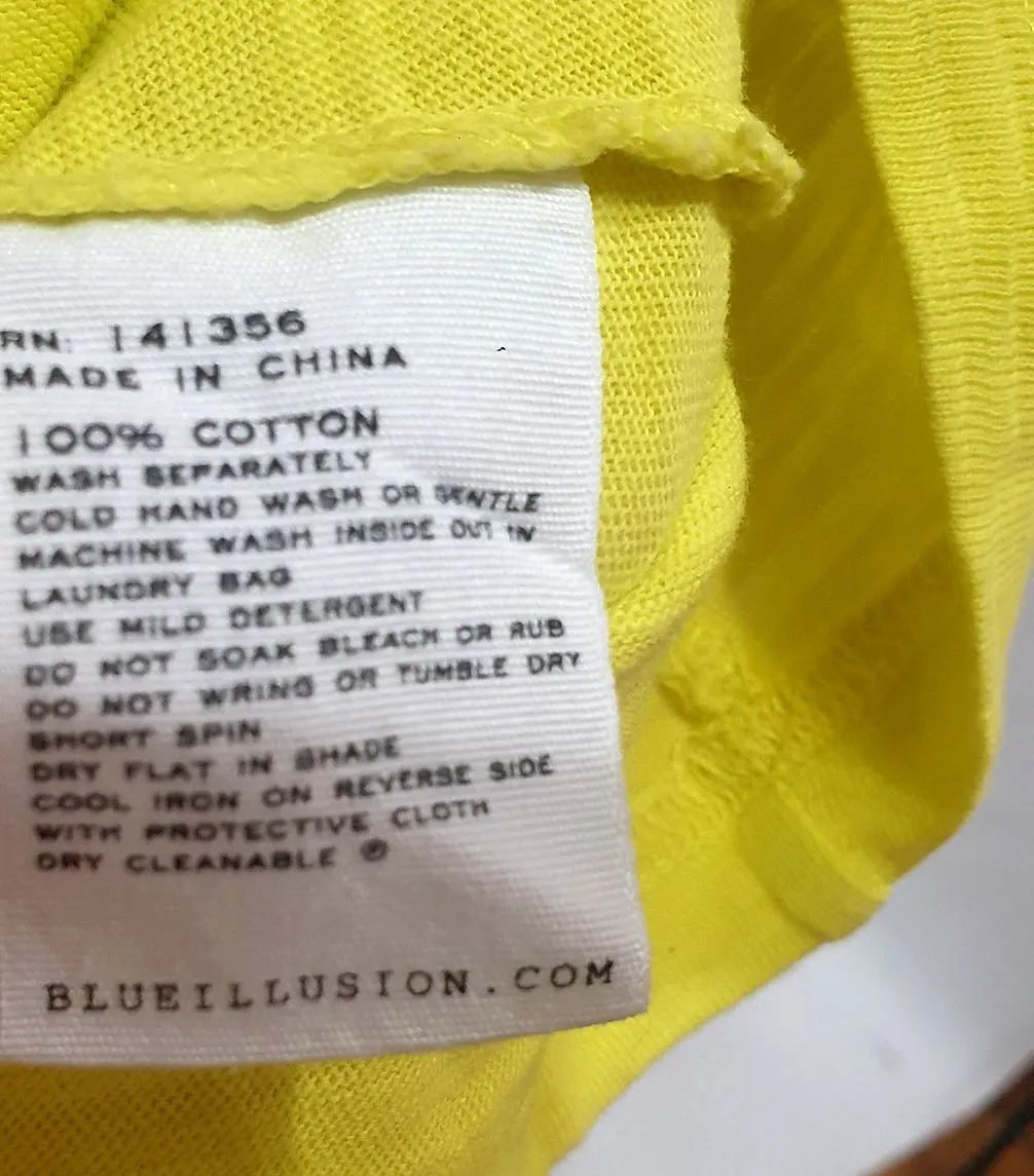 Blue Illusion vibrant yellow cotton top size M