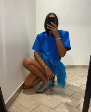 Blue Oversized Feather T-Shirt