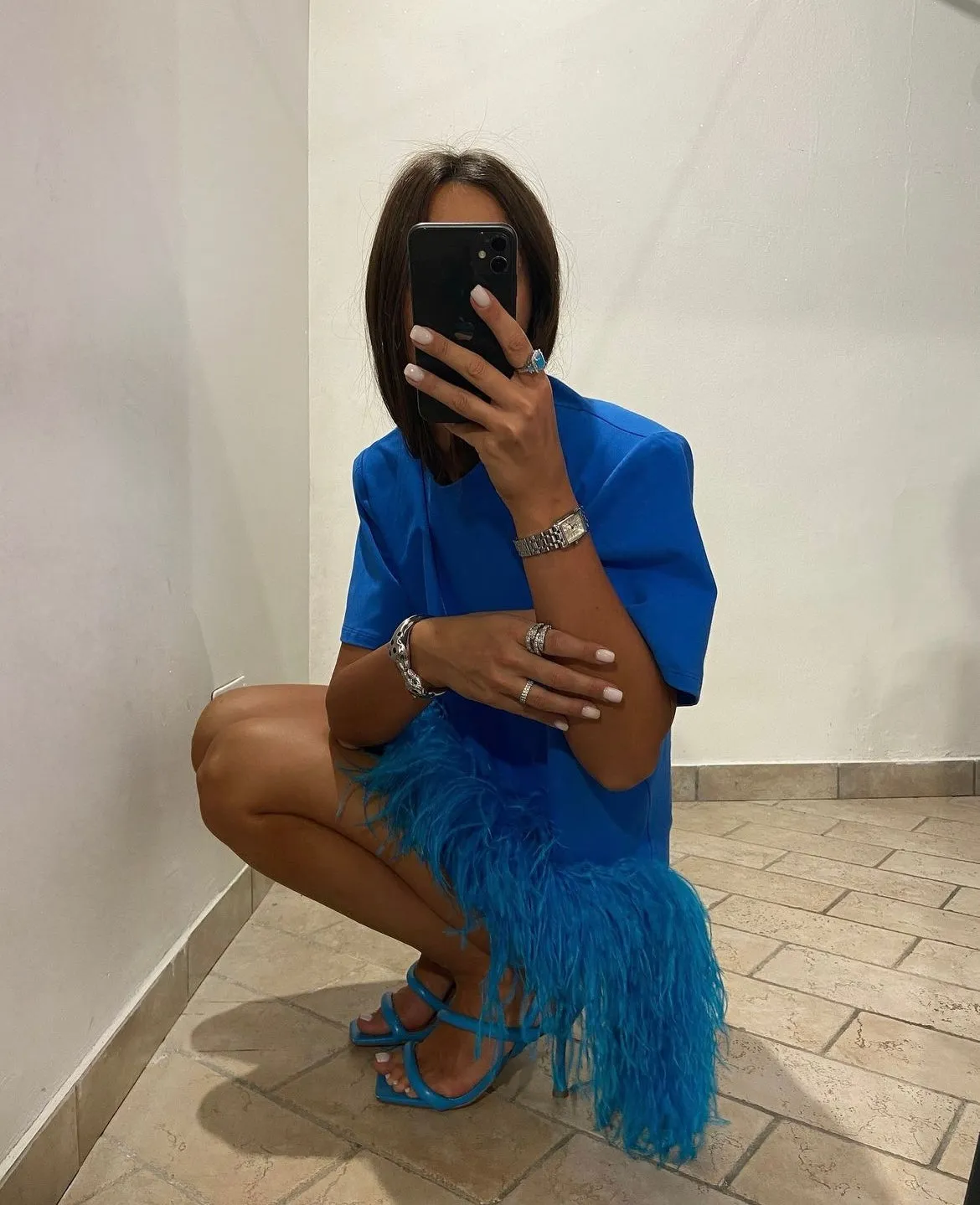 Blue Oversized Feather T-Shirt