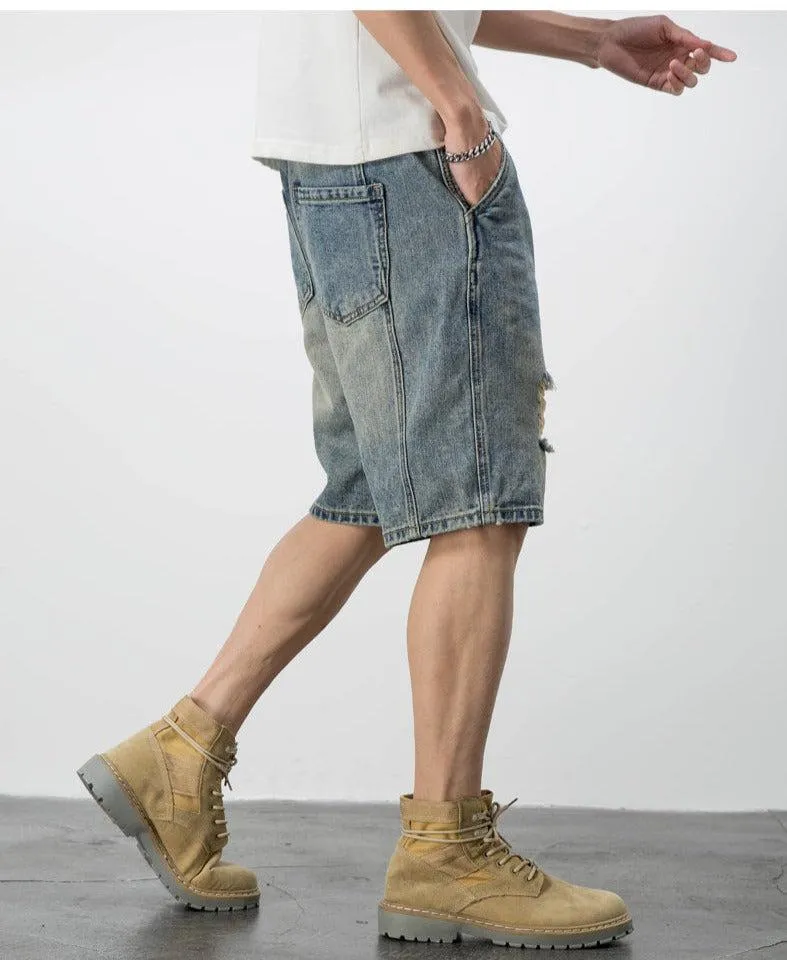 Blue Ripped Denim Shorts