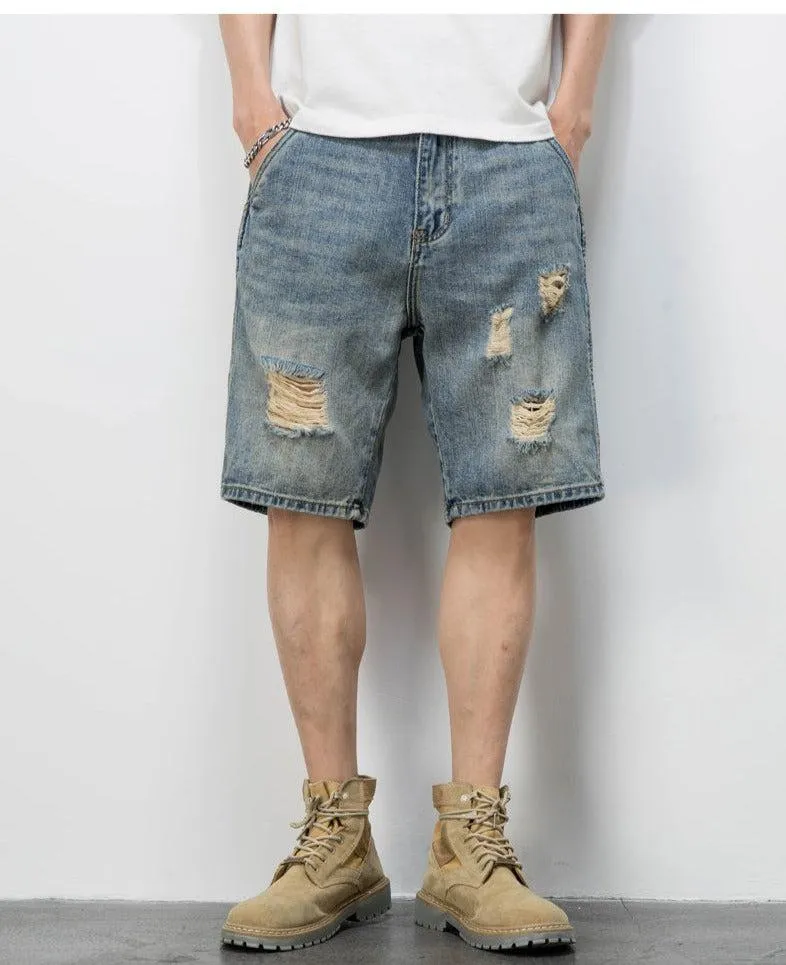 Blue Ripped Denim Shorts
