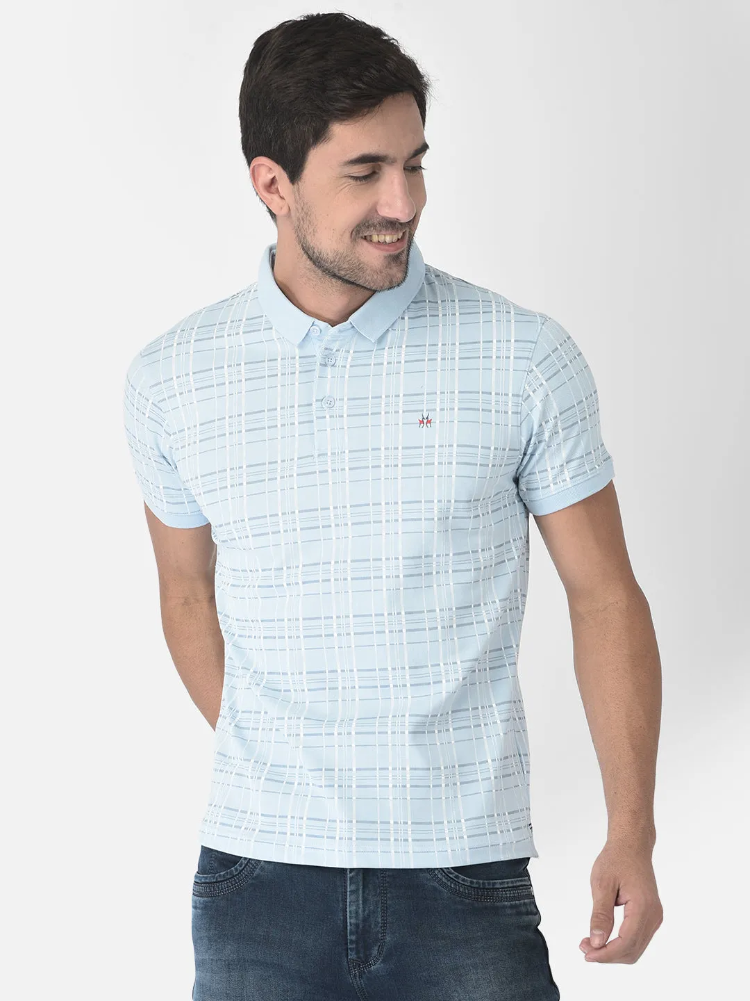 Blue Tartan Checked Polo T-Shirt