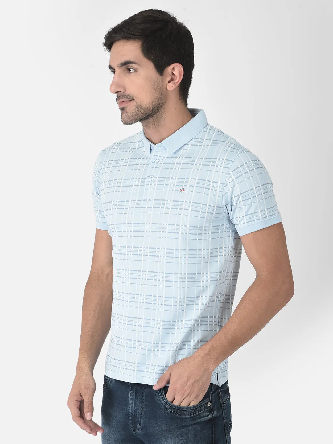Blue Tartan Checked Polo T-Shirt