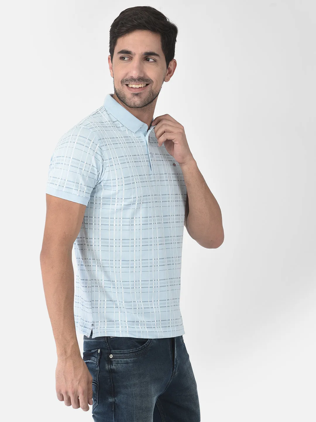Blue Tartan Checked Polo T-Shirt