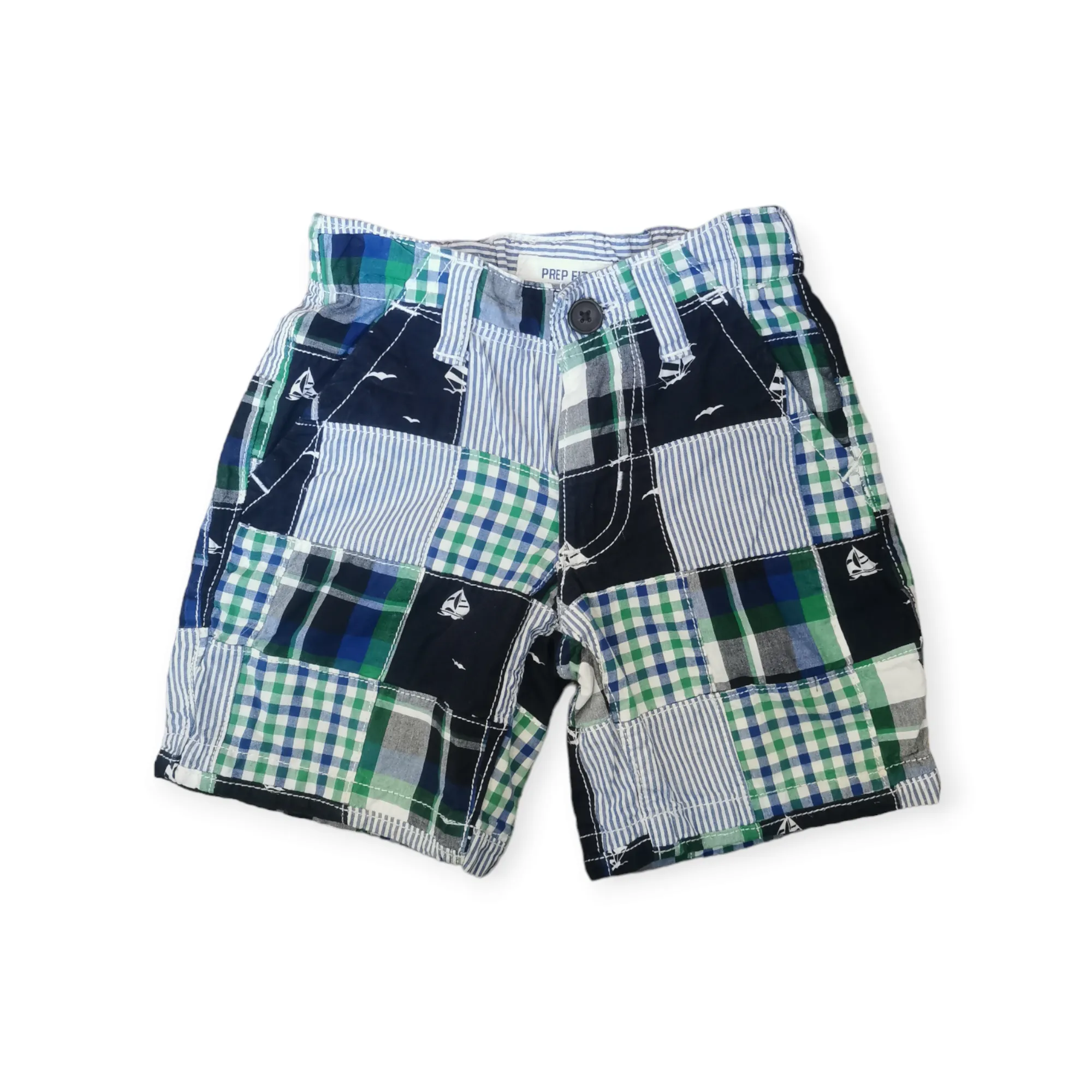 BOY SIZE 2 YEARS - GYMBOREE, Prep Fit, Patchwork Shorts EUC B43