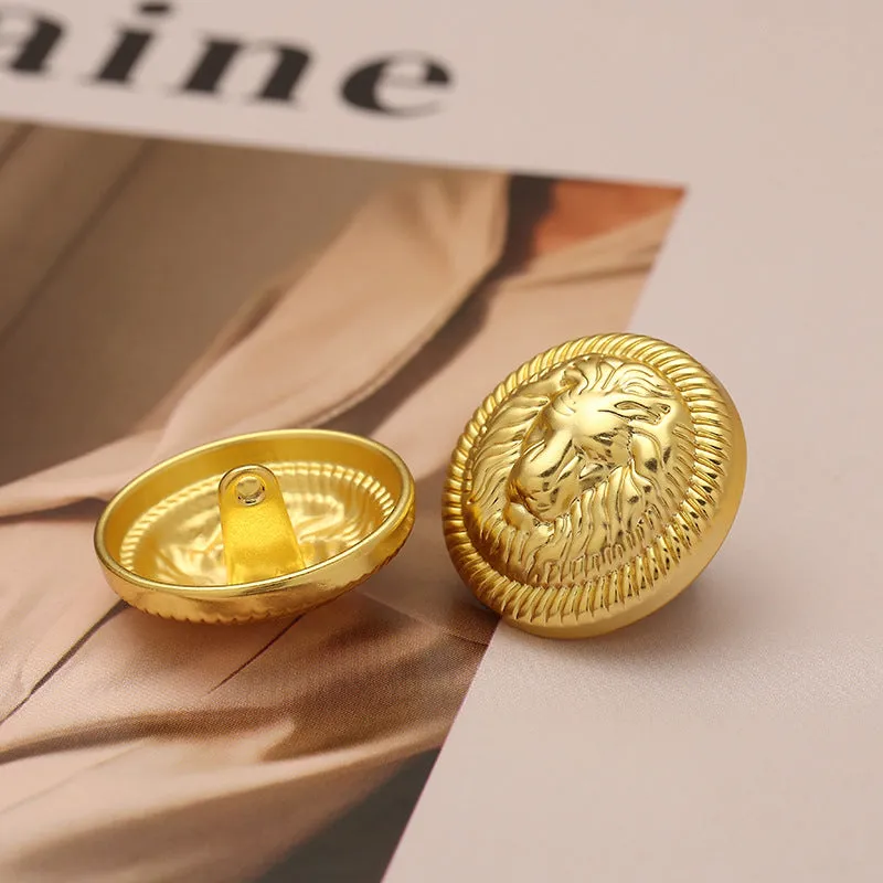British College Style Lion Head Pattern Vintage Golden Metal Button 10pcs