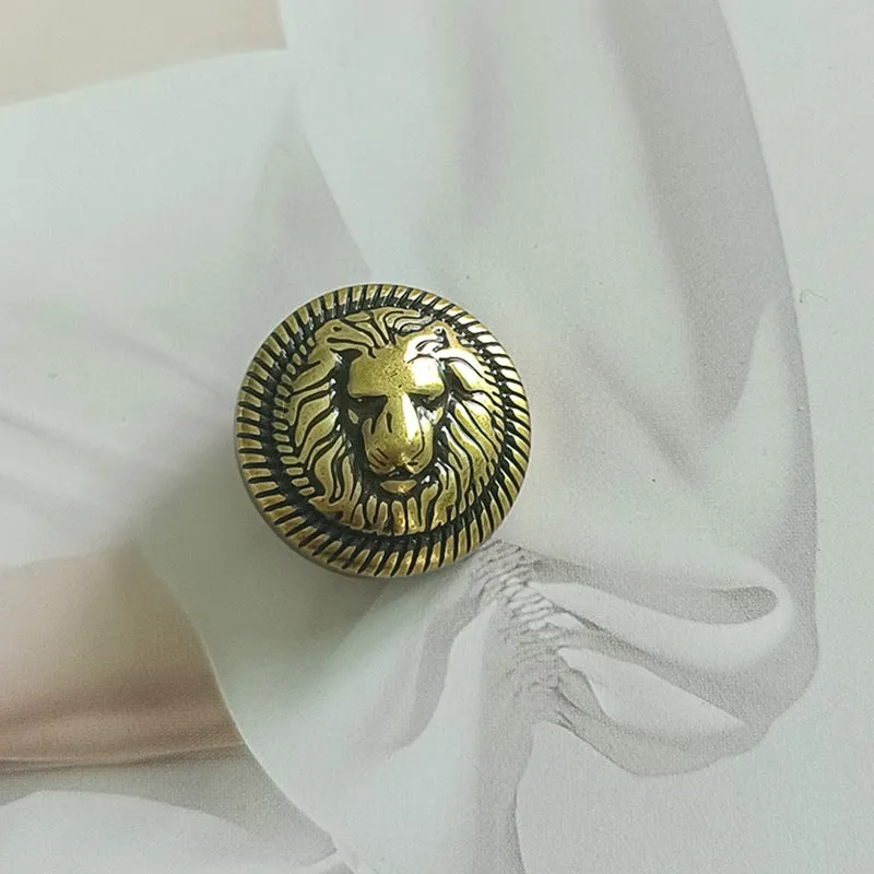 British College Style Lion Head Pattern Vintage Golden Metal Button 10pcs