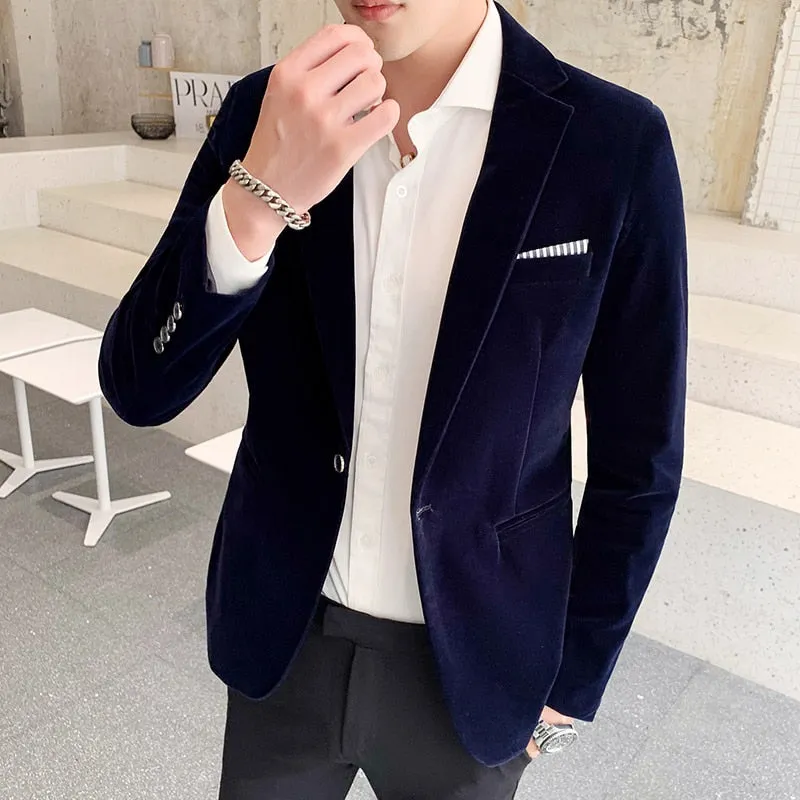 Burgundy Velvet Blazers for Men Fashion Casual Suits