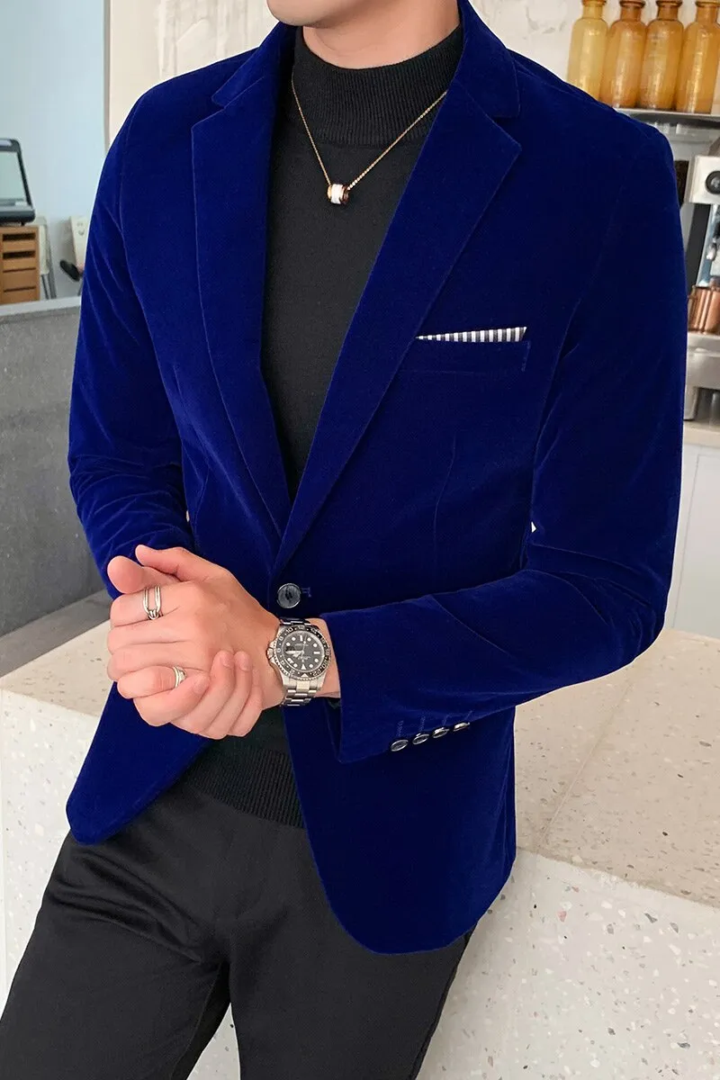 Burgundy Velvet Blazers for Men Fashion Casual Suits