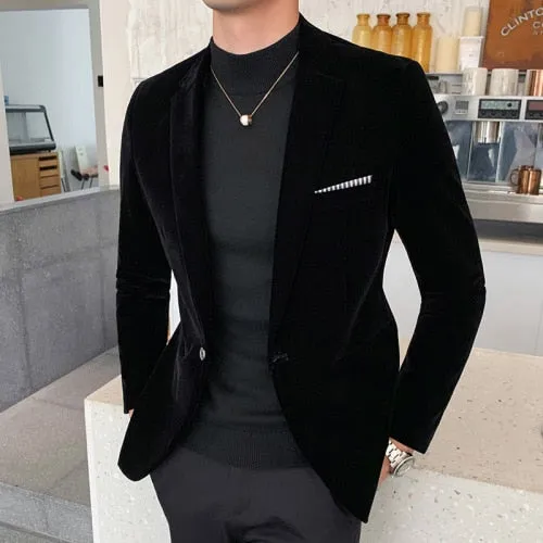 Burgundy Velvet Blazers for Men Fashion Casual Suits
