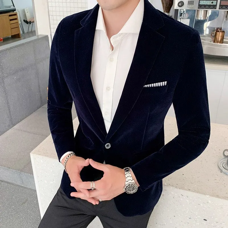 Burgundy Velvet Blazers for Men Fashion Casual Suits