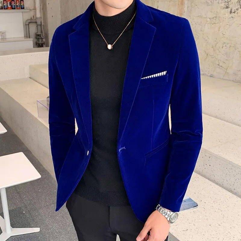 Burgundy Velvet Blazers for Men Fashion Casual Suits