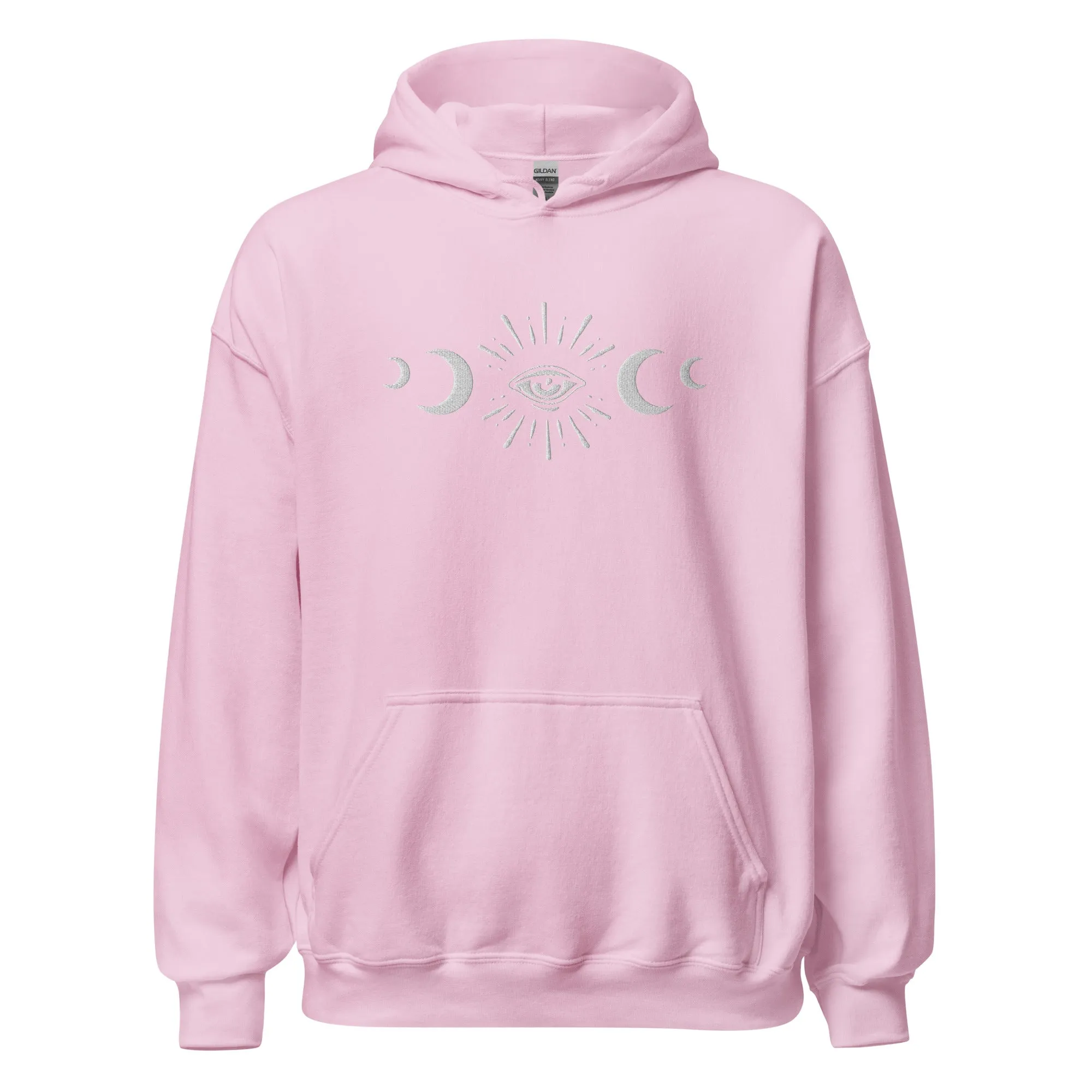 Celestial Eye Moon Phases Embroidered Hoodie
