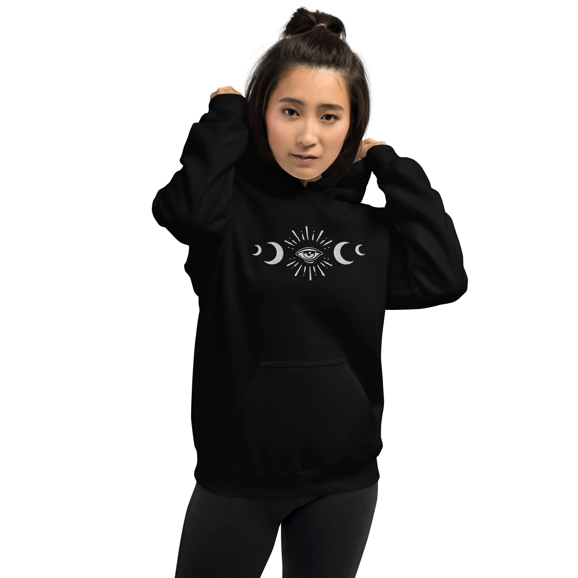 Celestial Eye Moon Phases Embroidered Hoodie