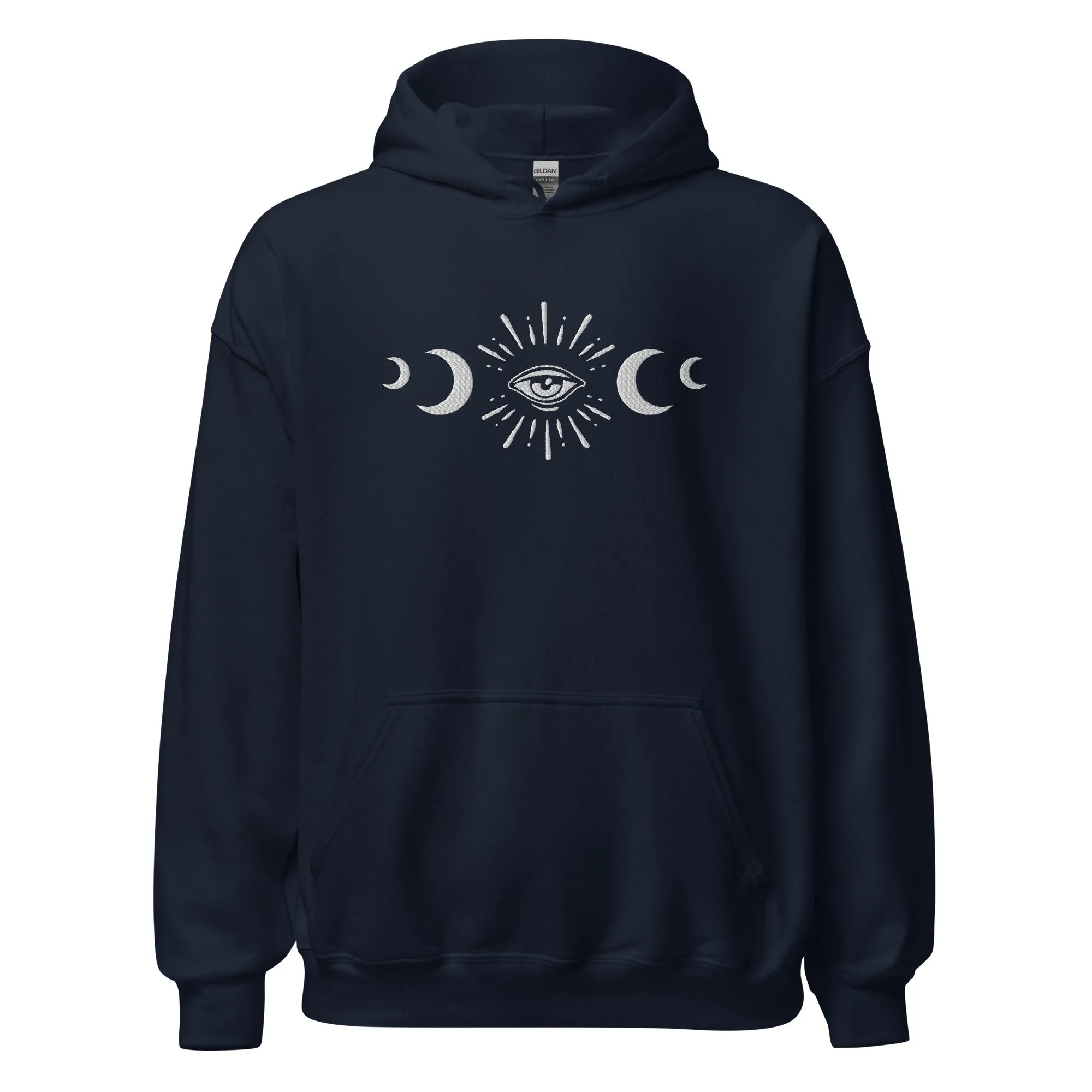 Celestial Eye Moon Phases Embroidered Hoodie