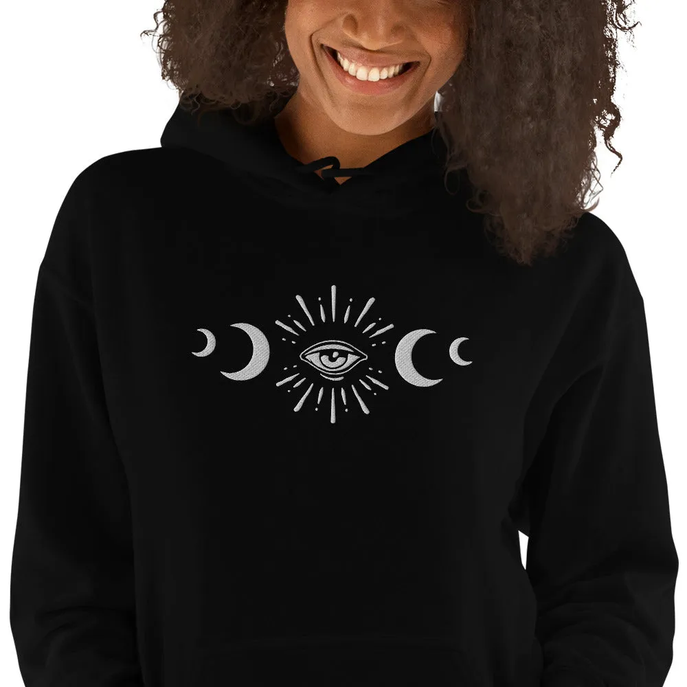 Celestial Eye Moon Phases Embroidered Hoodie