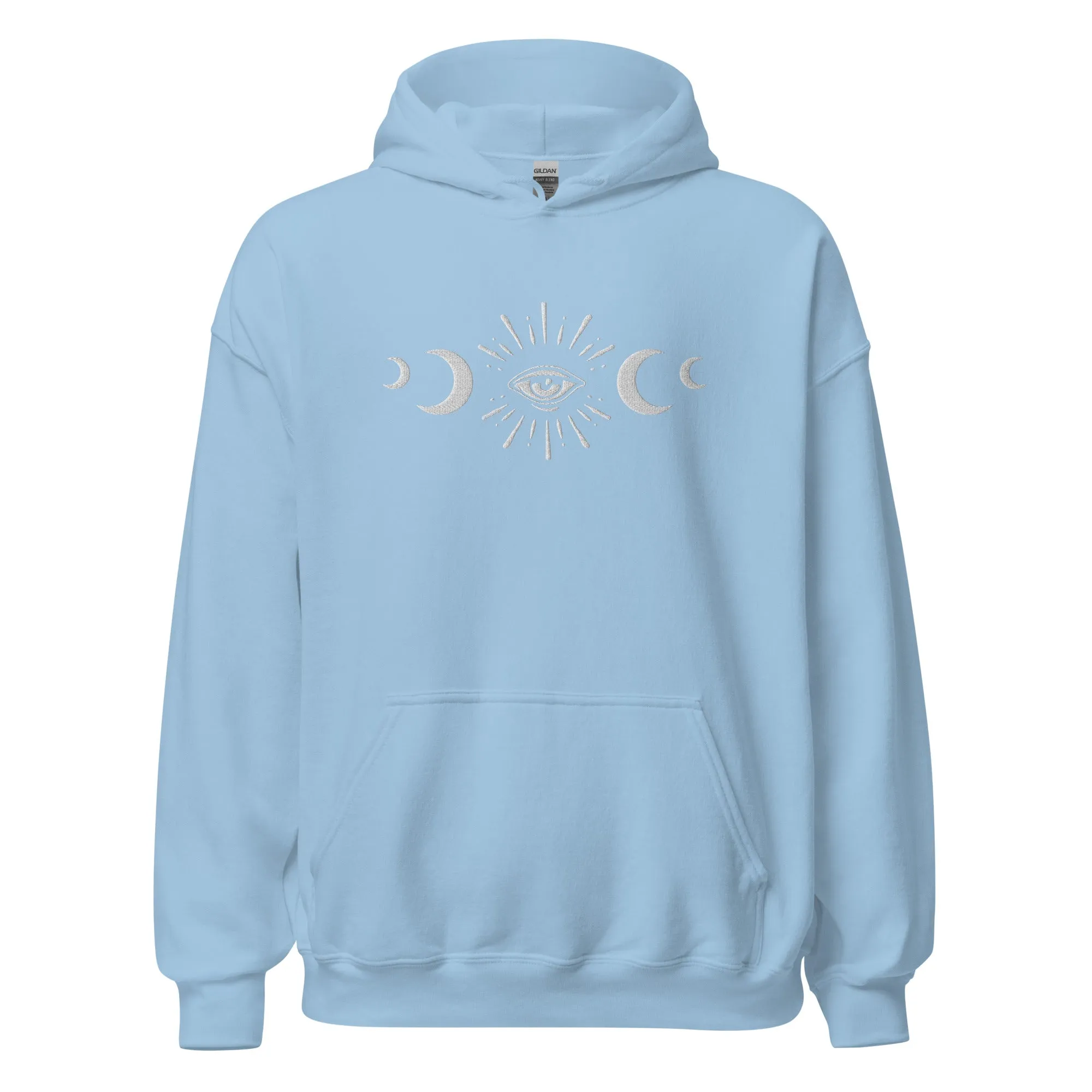 Celestial Eye Moon Phases Embroidered Hoodie