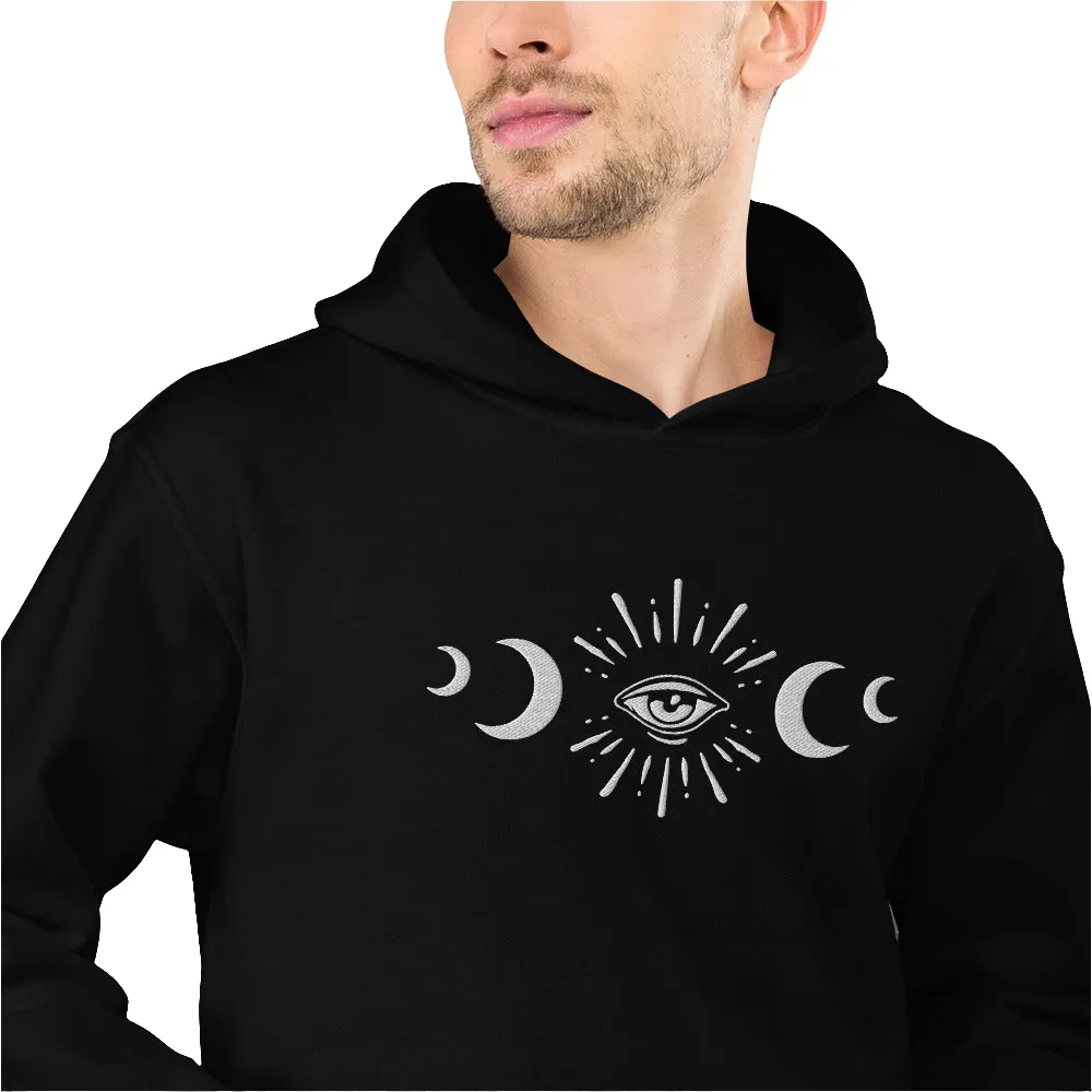 Celestial Eye Moon Phases Embroidered Hoodie