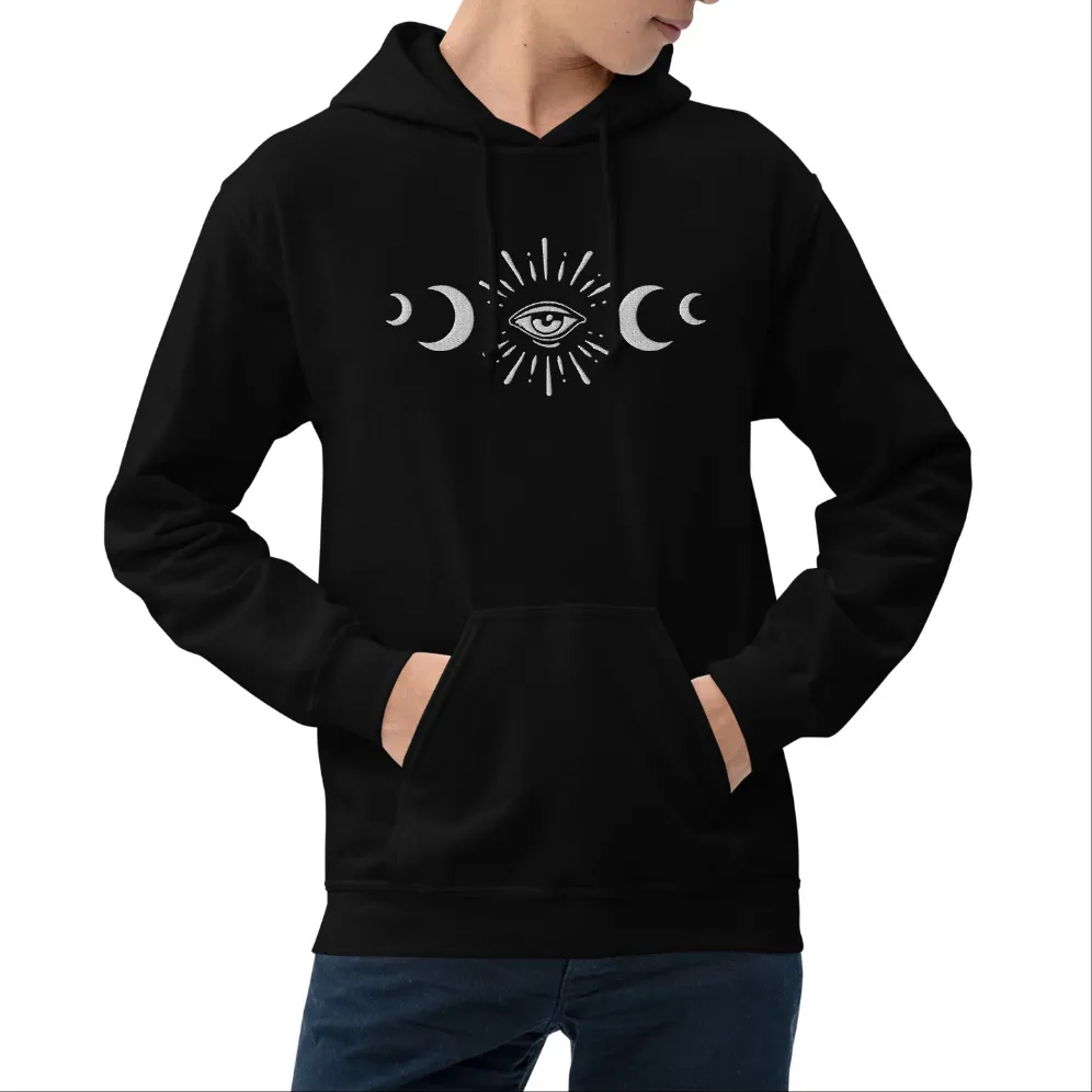 Celestial Eye Moon Phases Embroidered Hoodie
