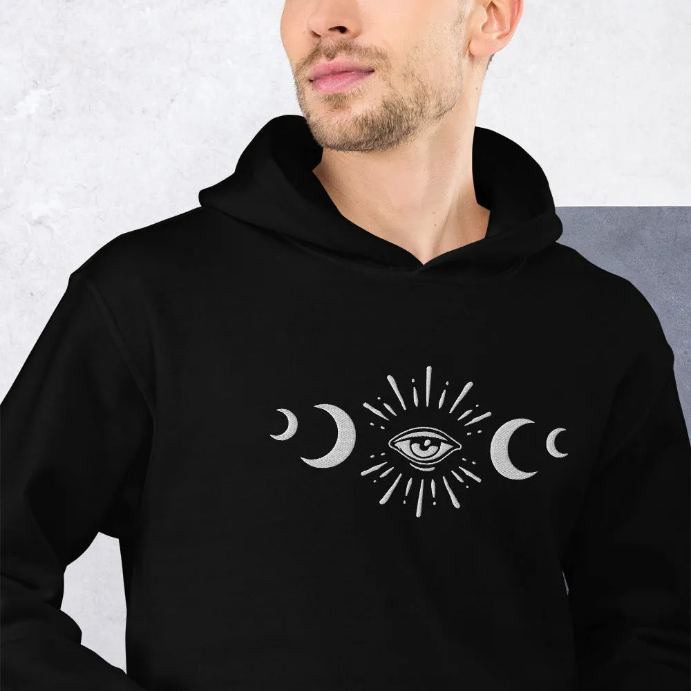 Celestial Eye Moon Phases Embroidered Hoodie