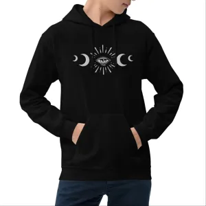 Celestial Eye Moon Phases Embroidered Hoodie