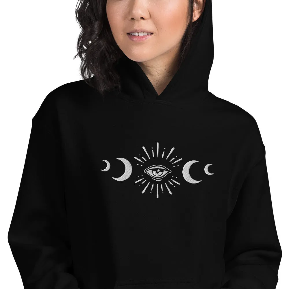Celestial Eye Moon Phases Embroidered Hoodie
