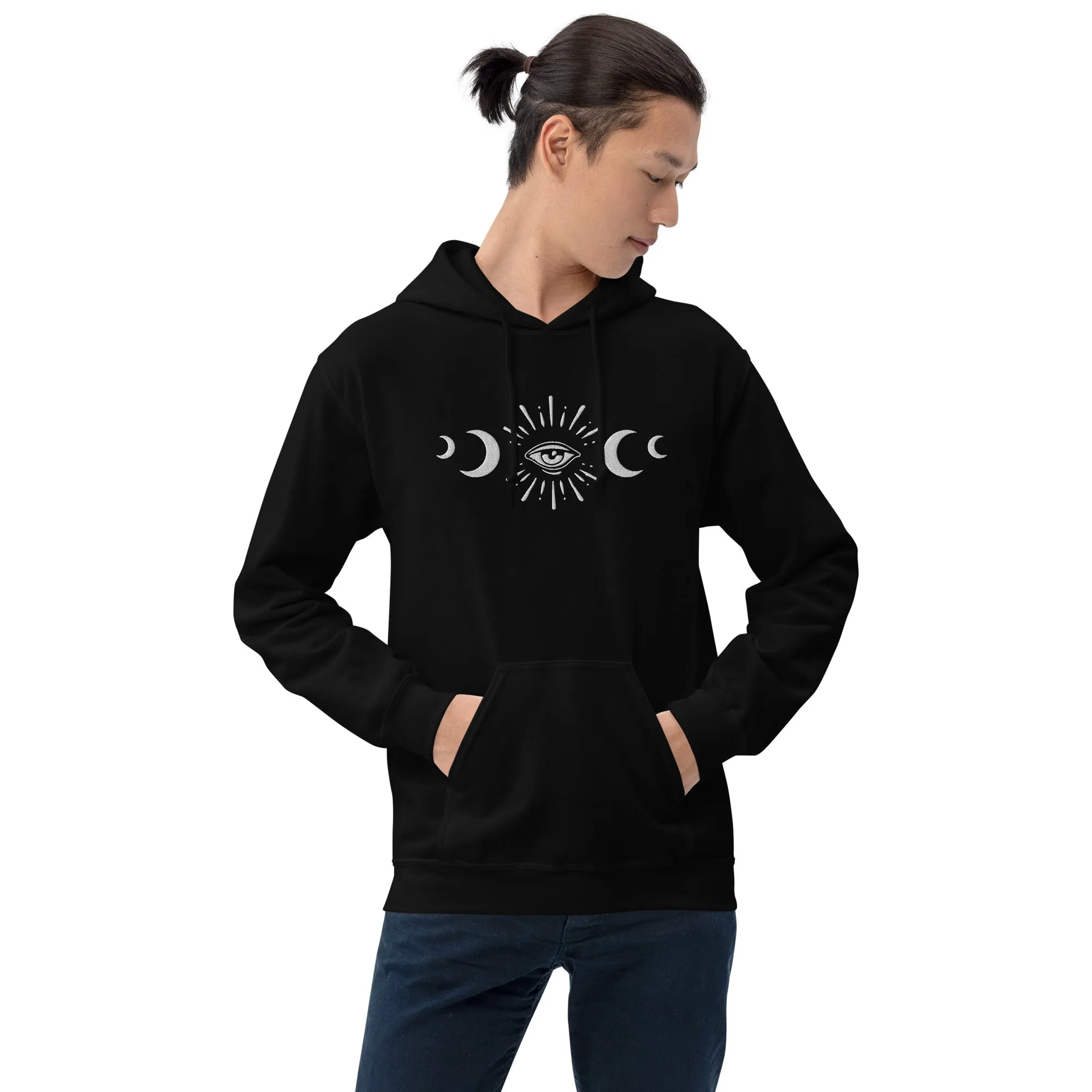 Celestial Eye Moon Phases Embroidered Hoodie