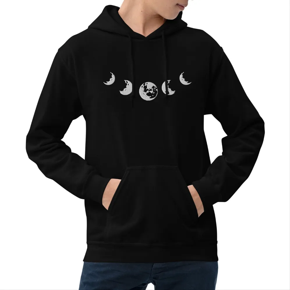 Celestial Moon Phase Embroidered Unisex Hoodie