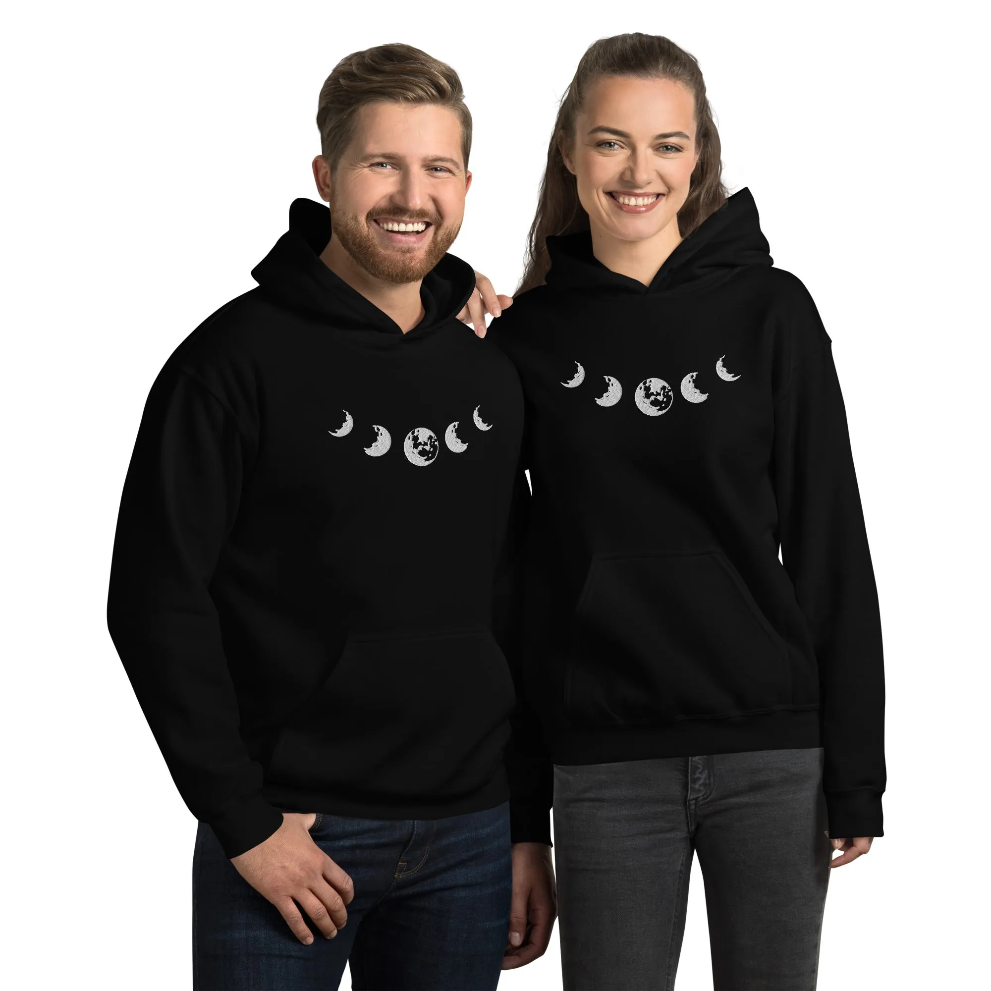 Celestial Moon Phase Embroidered Unisex Hoodie