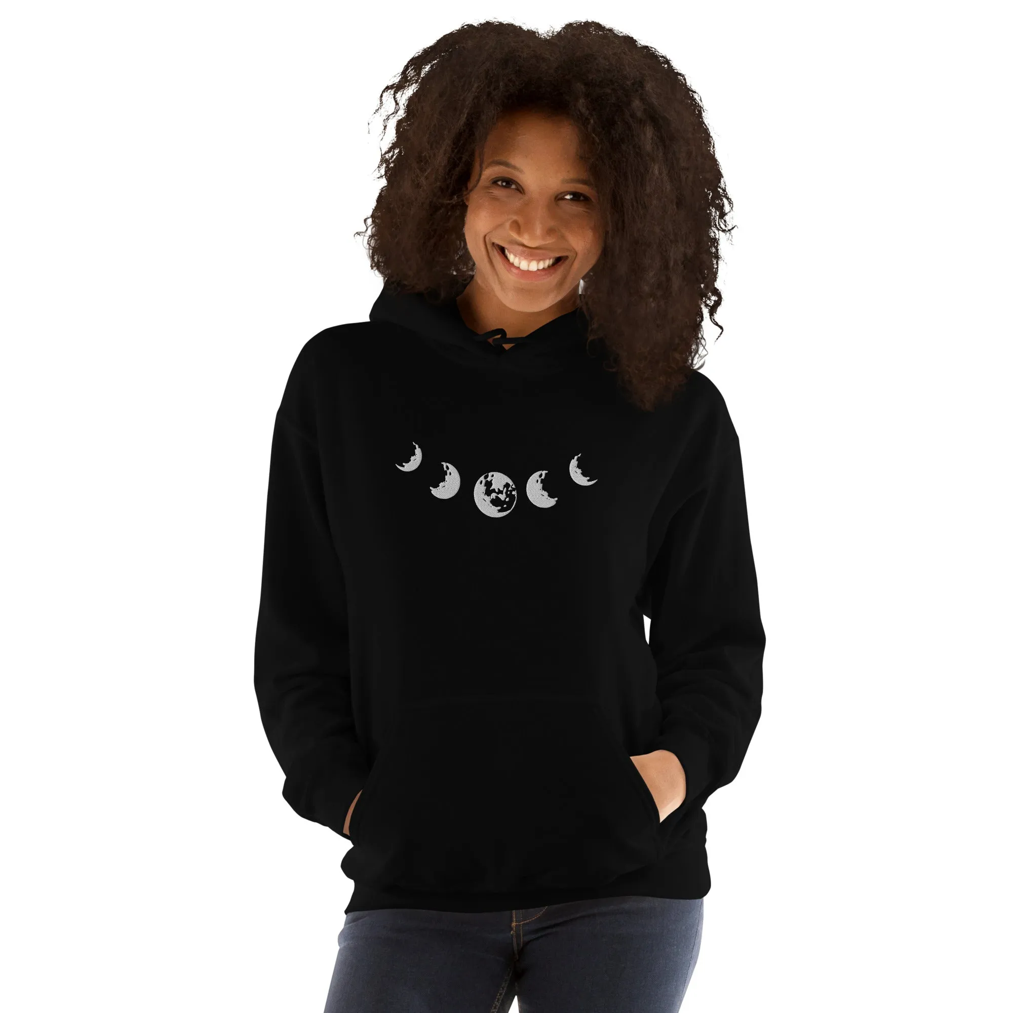 Celestial Moon Phase Embroidered Unisex Hoodie