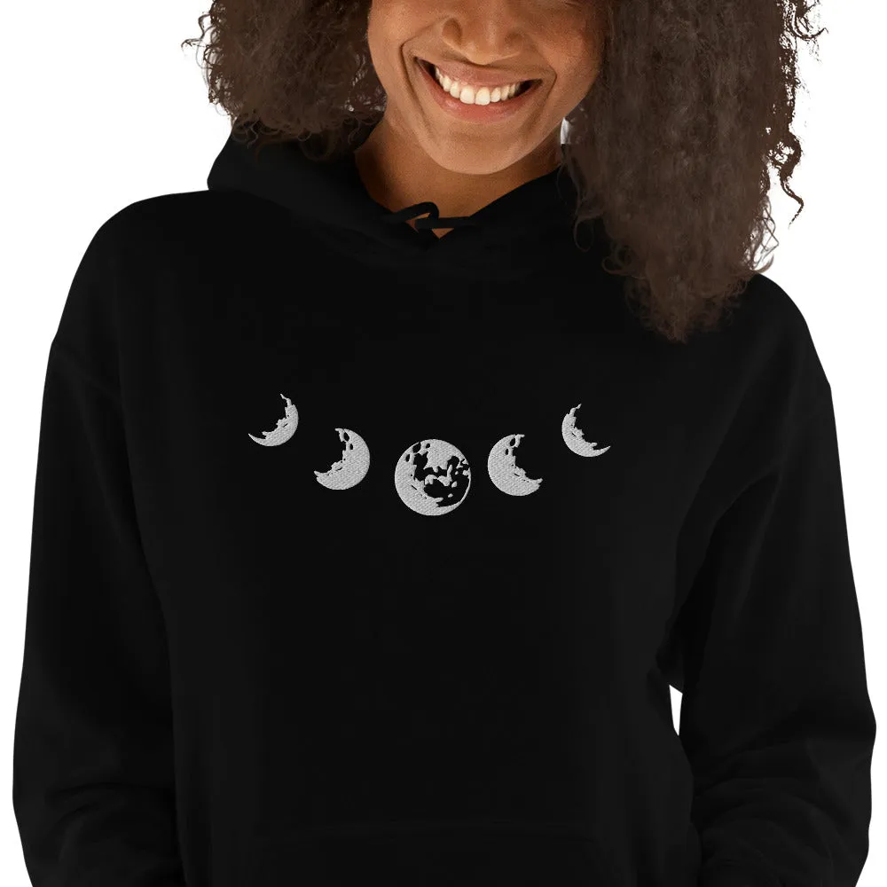Celestial Moon Phase Embroidered Unisex Hoodie