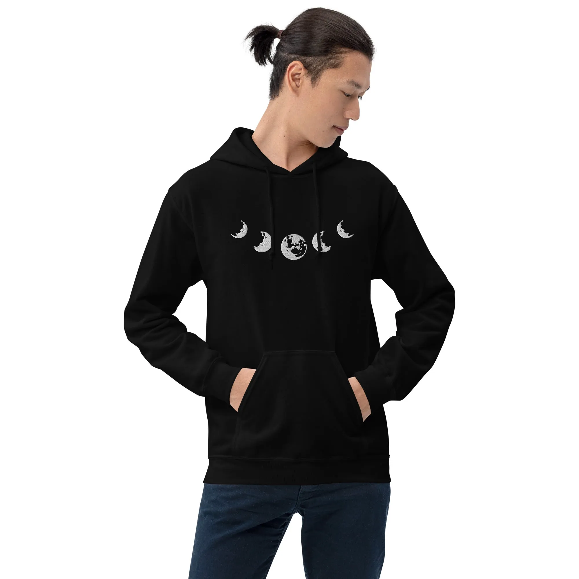 Celestial Moon Phase Embroidered Unisex Hoodie