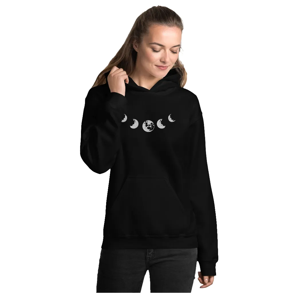 Celestial Moon Phase Embroidered Unisex Hoodie