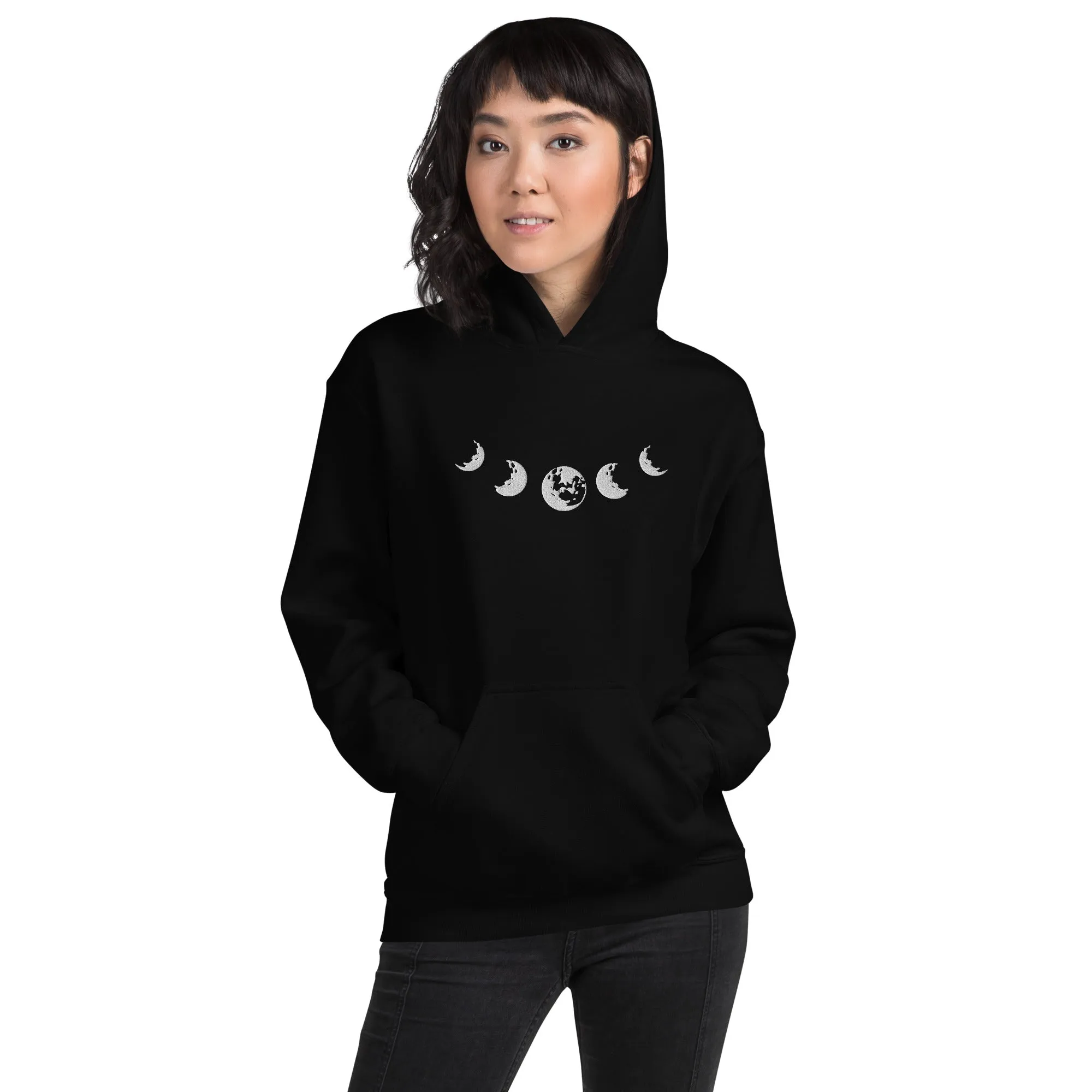 Celestial Moon Phase Embroidered Unisex Hoodie
