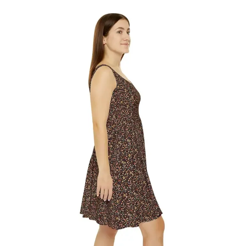 Charming Womens Skater Dress with Flower Pattern
