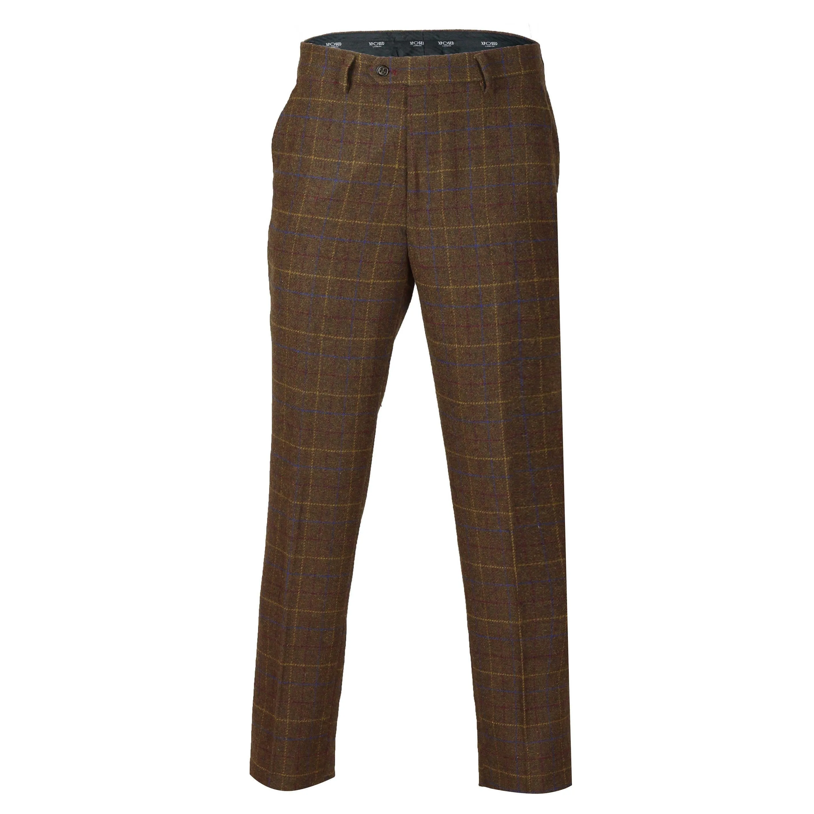 Chester - Mens Brown Vintage Tweed Check Trousers
