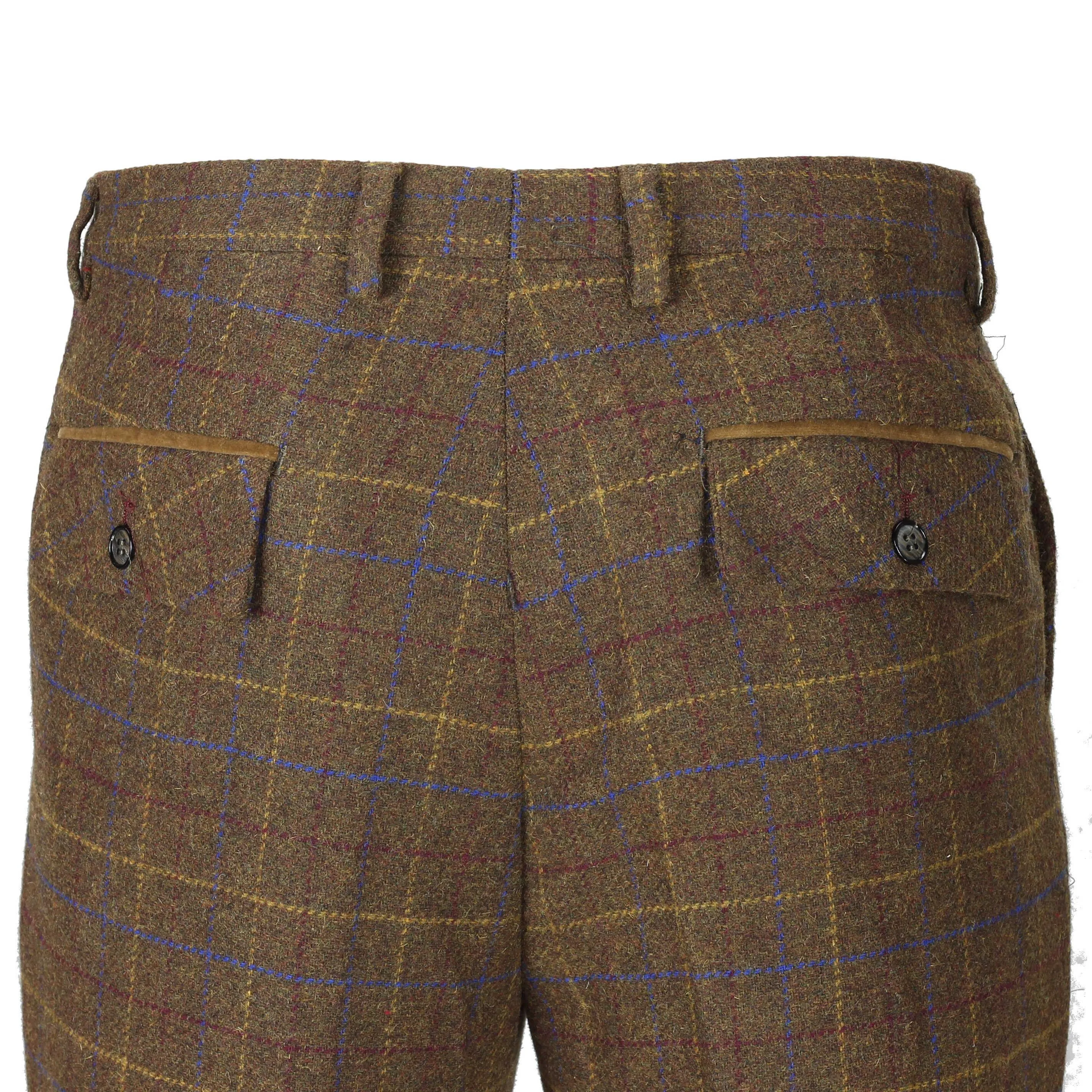 Chester - Mens Brown Vintage Tweed Check Trousers