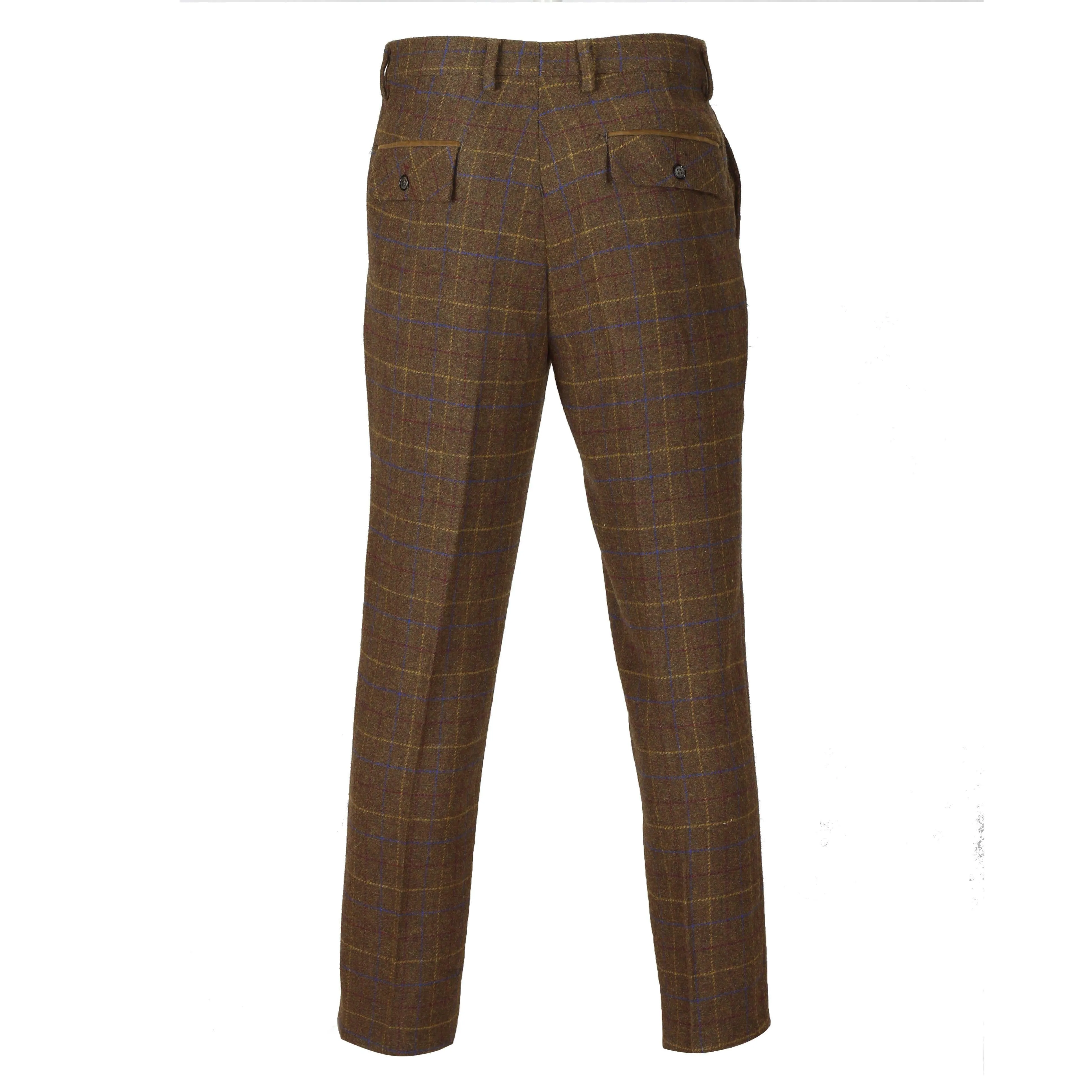 Chester - Mens Brown Vintage Tweed Check Trousers