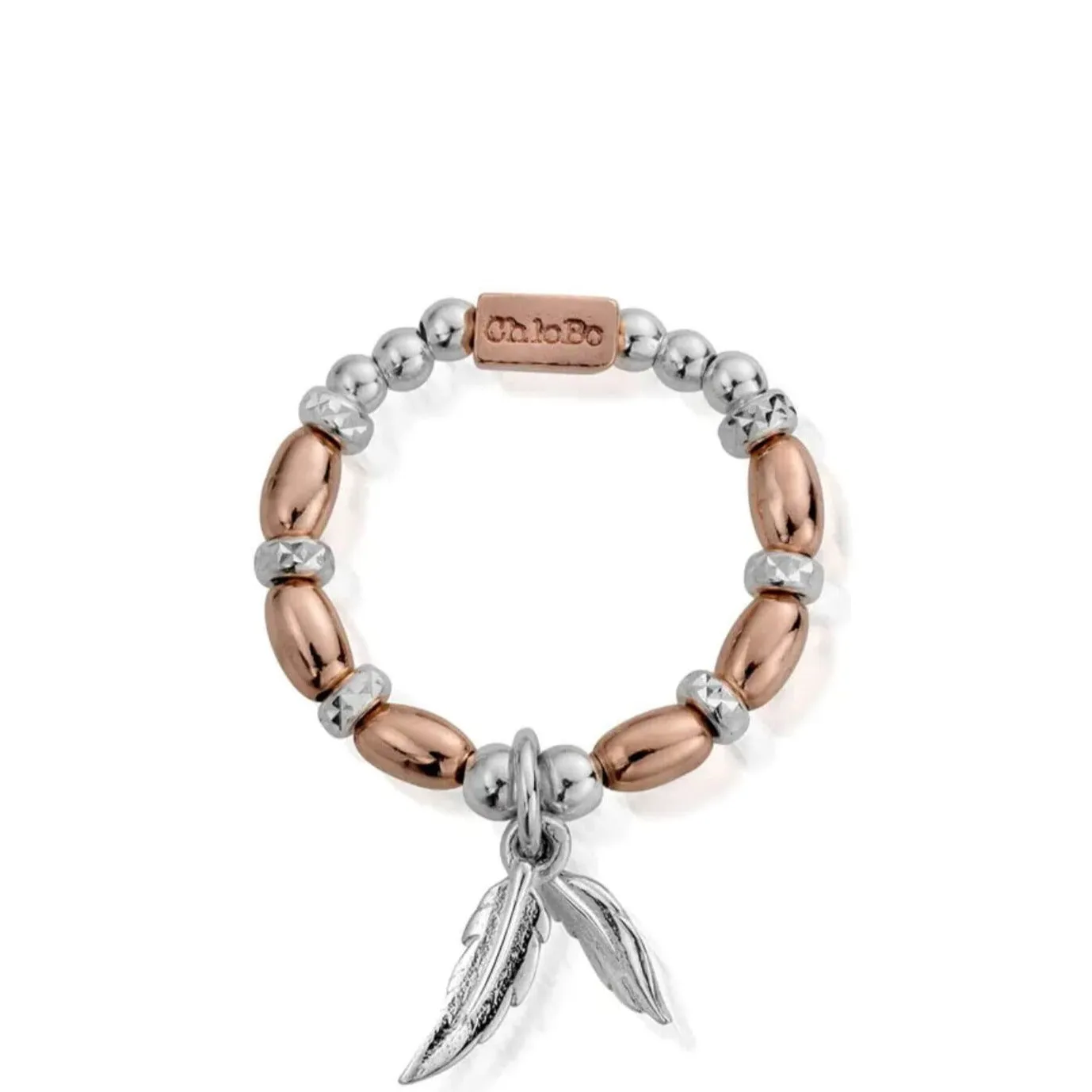 ChloBo Dainty Double Feather Ring  - Two Tone Rose/Silver